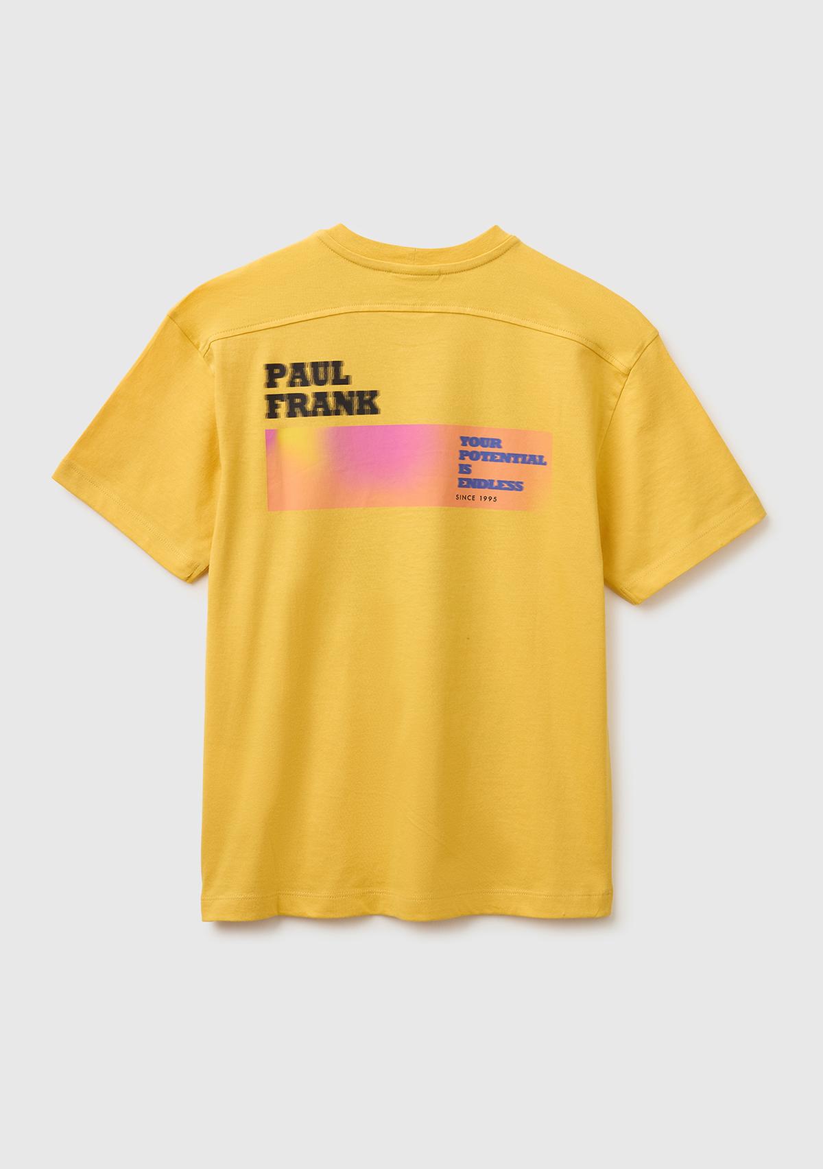 Erkek Çocuk Hardal Sarısı Önü ve Arkası Baskılı Etek Ucu Logolu Bisiklet Yaka T-Shirt