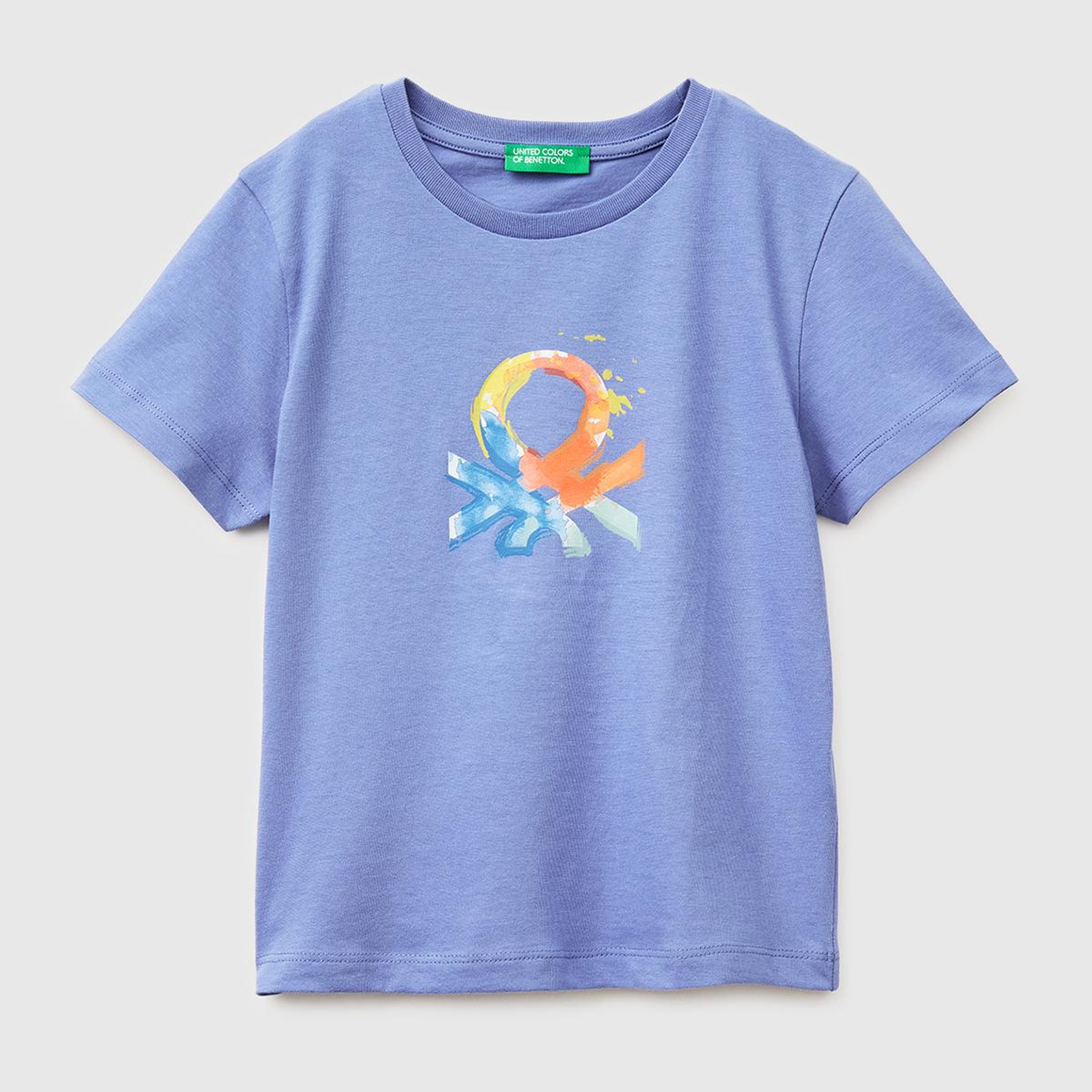 Erkek Çocuk Havacı Mavi Önü Logo Baskılı Yuvarlak Yaka T-Shirt