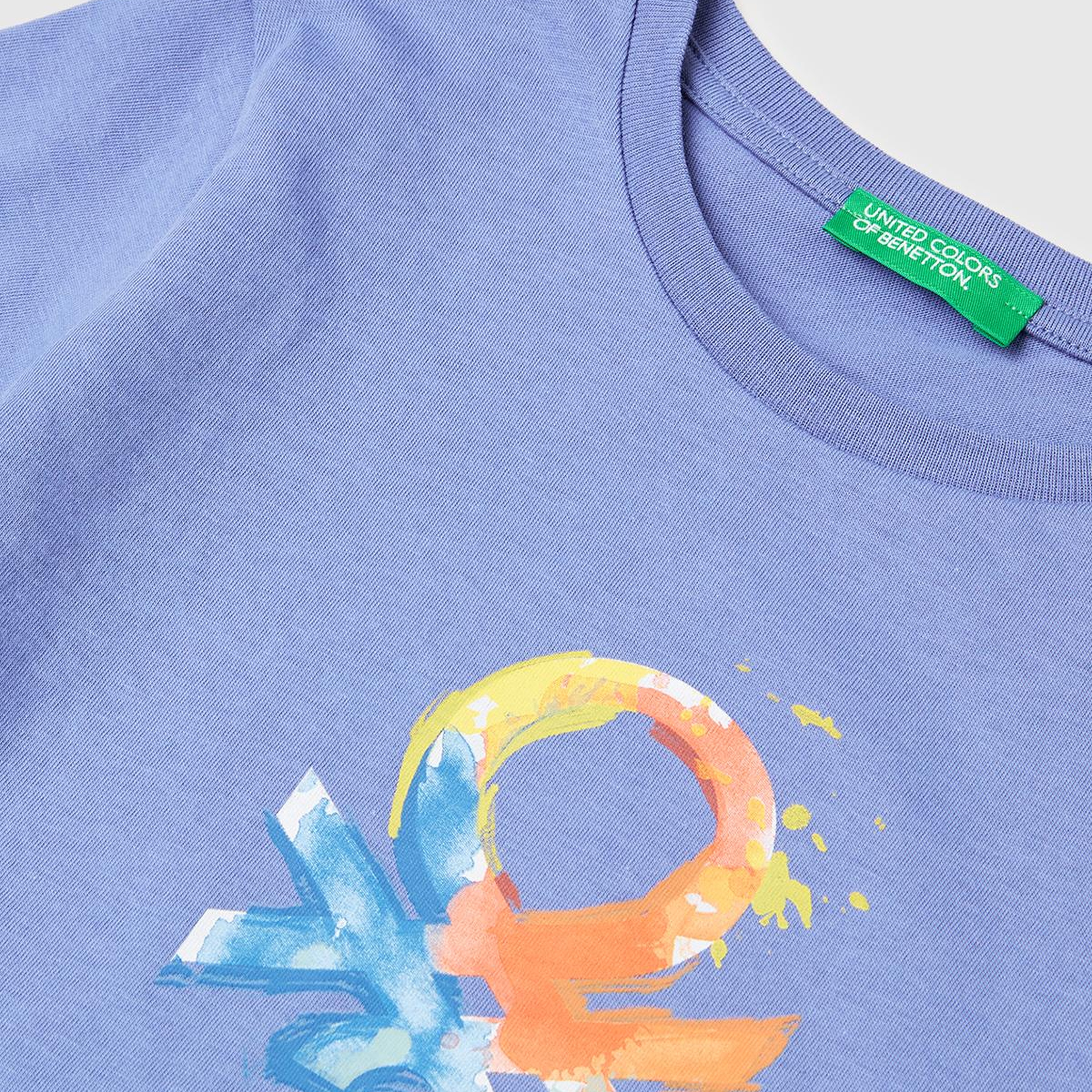 Erkek Çocuk Havacı Mavi Önü Logo Baskılı Yuvarlak Yaka T-Shirt