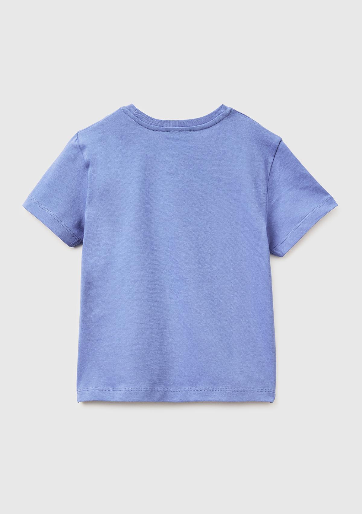 Erkek Çocuk Havacı Mavi Önü Logo Baskılı Yuvarlak Yaka T-Shirt