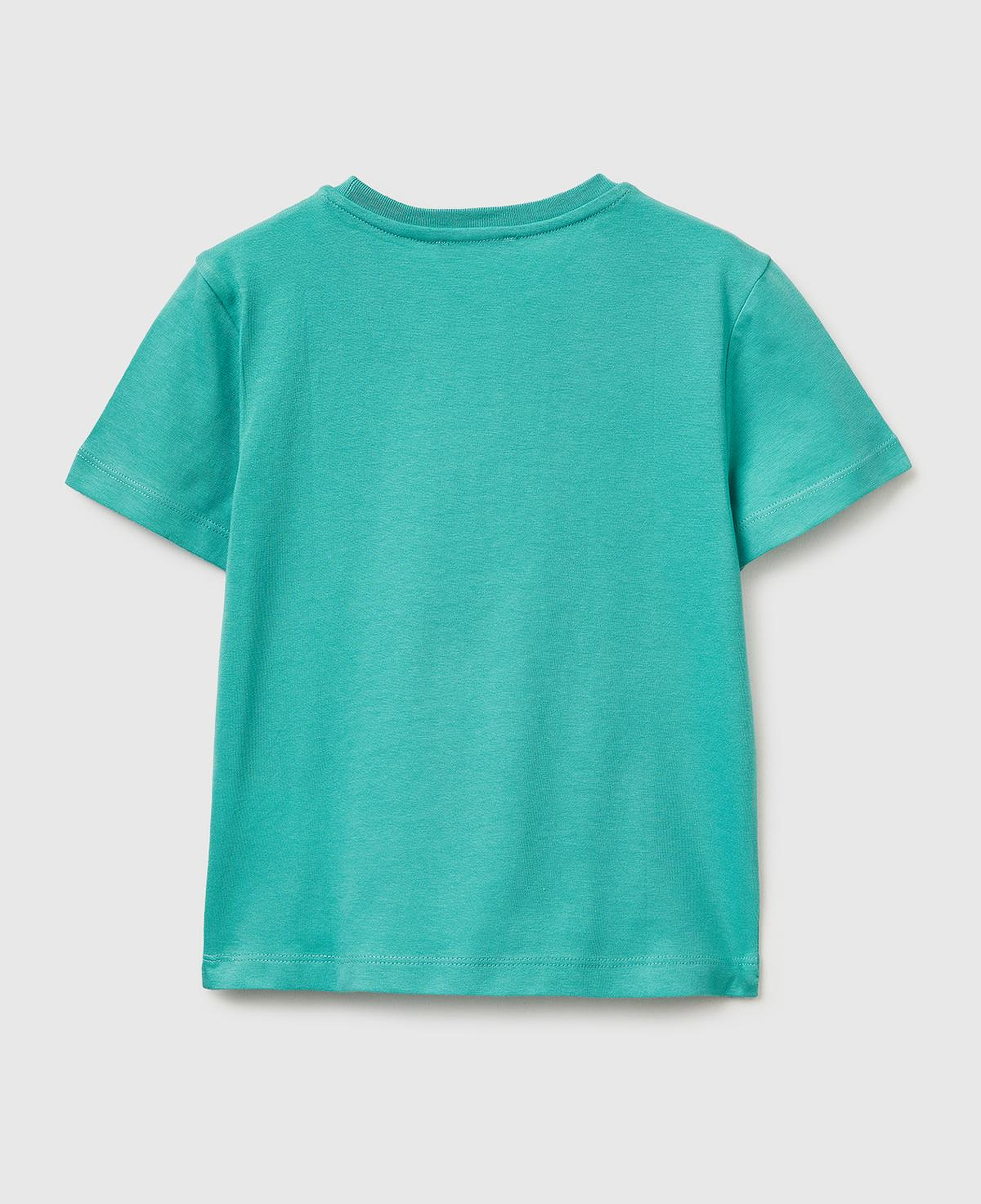 Erkek Çocuk Mavi-yeşil Önü Logo Baskılı Yuvarlak Yaka T-Shirt