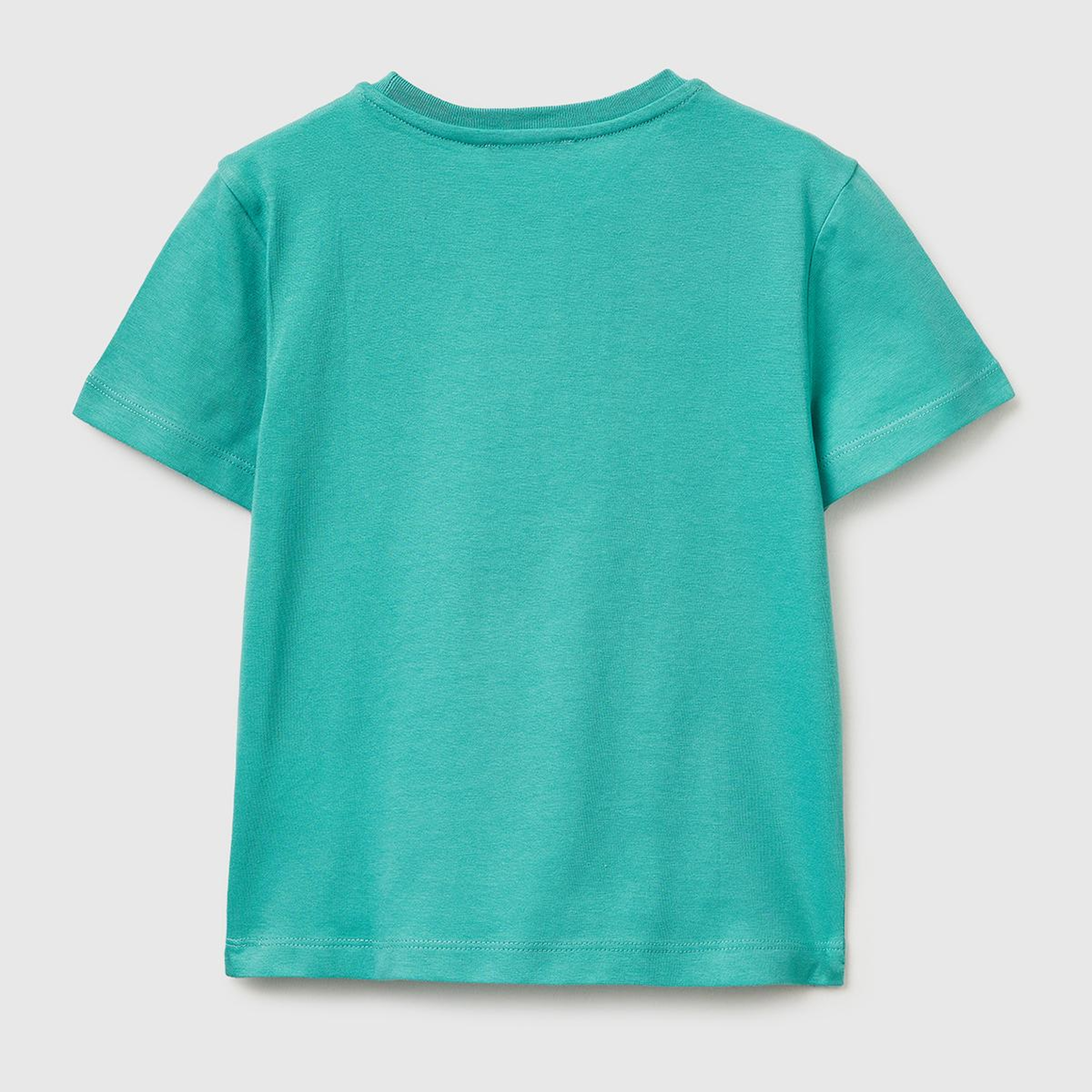 Erkek Çocuk Mavi-yeşil Önü Logo Baskılı Yuvarlak Yaka T-Shirt