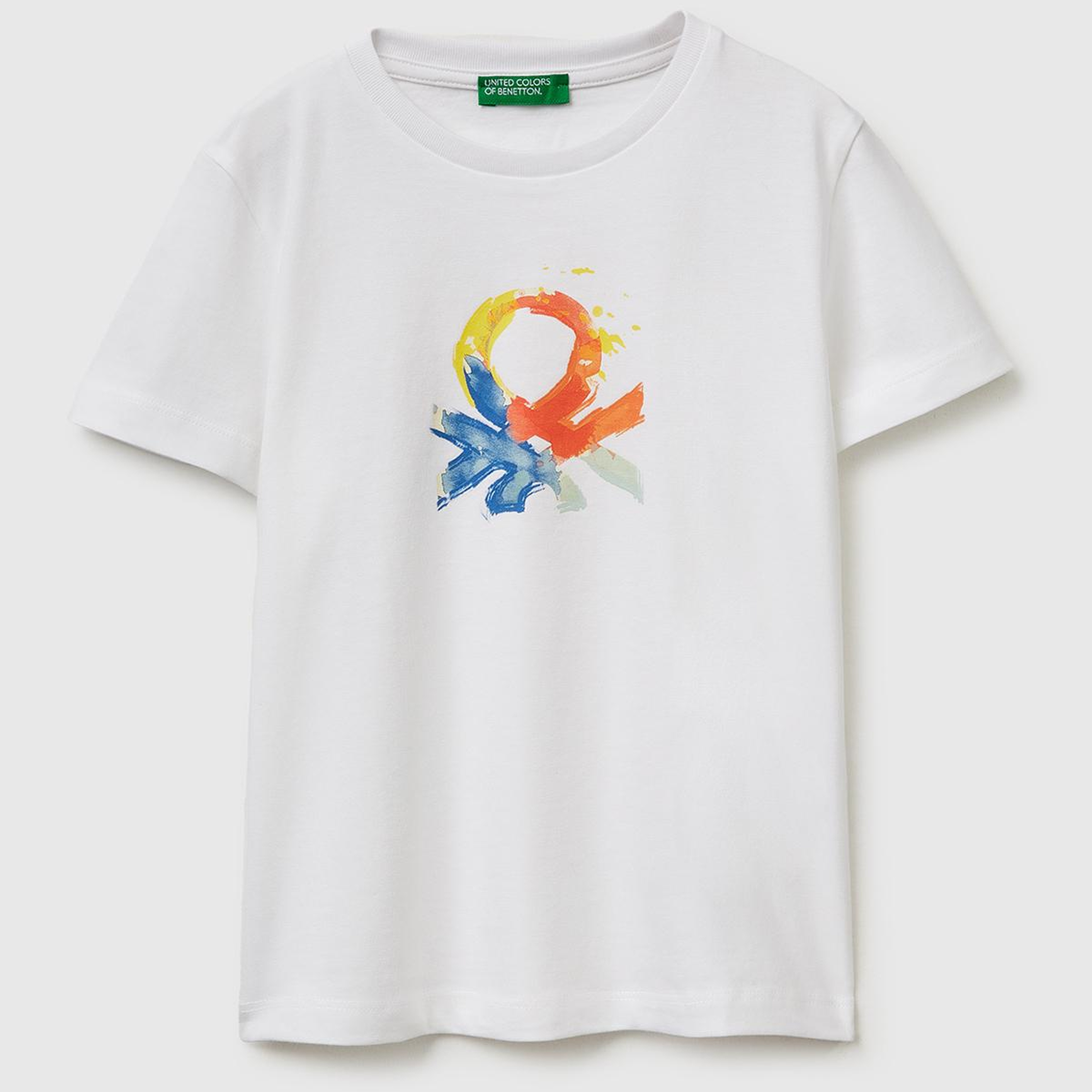 Erkek Çocuk Beyaz Önü Logo Baskılı Yuvarlak Yaka T-Shirt
