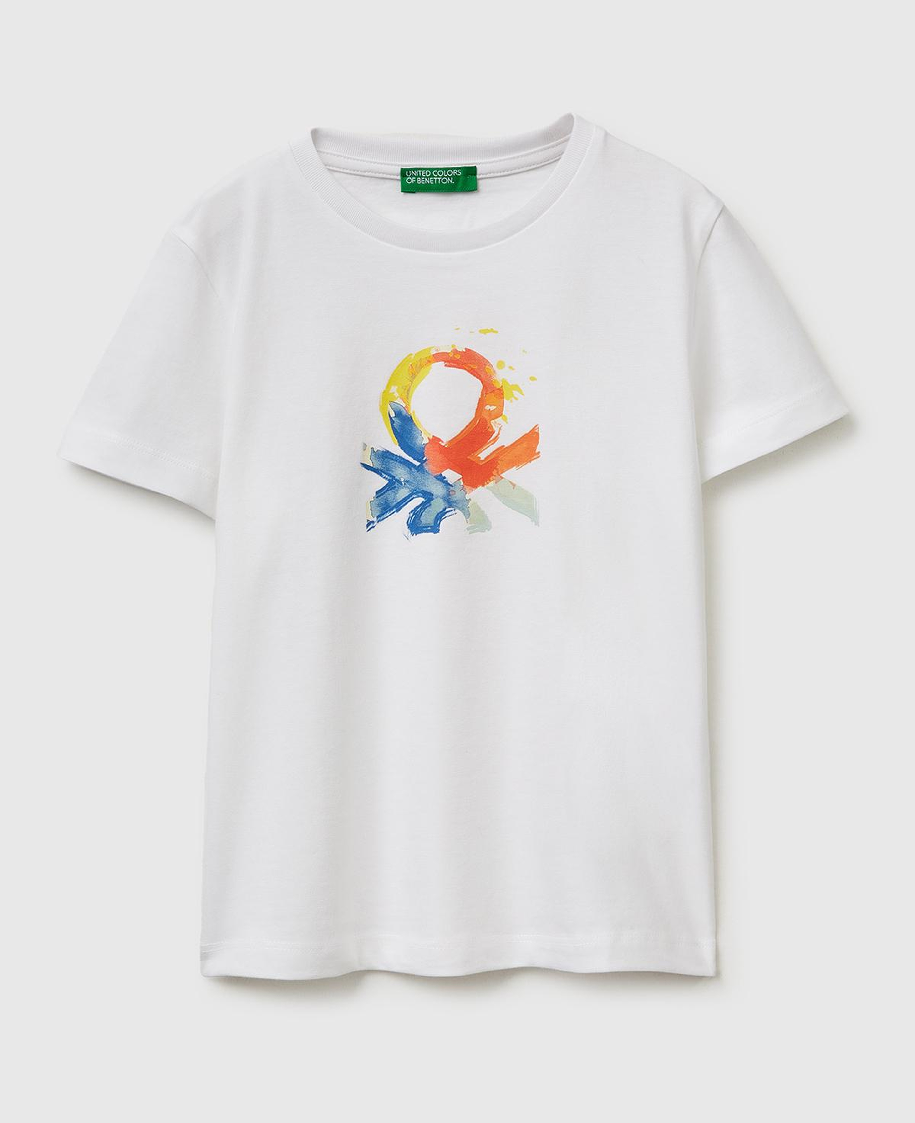Erkek Çocuk Beyaz Önü Logo Baskılı Yuvarlak Yaka T-Shirt