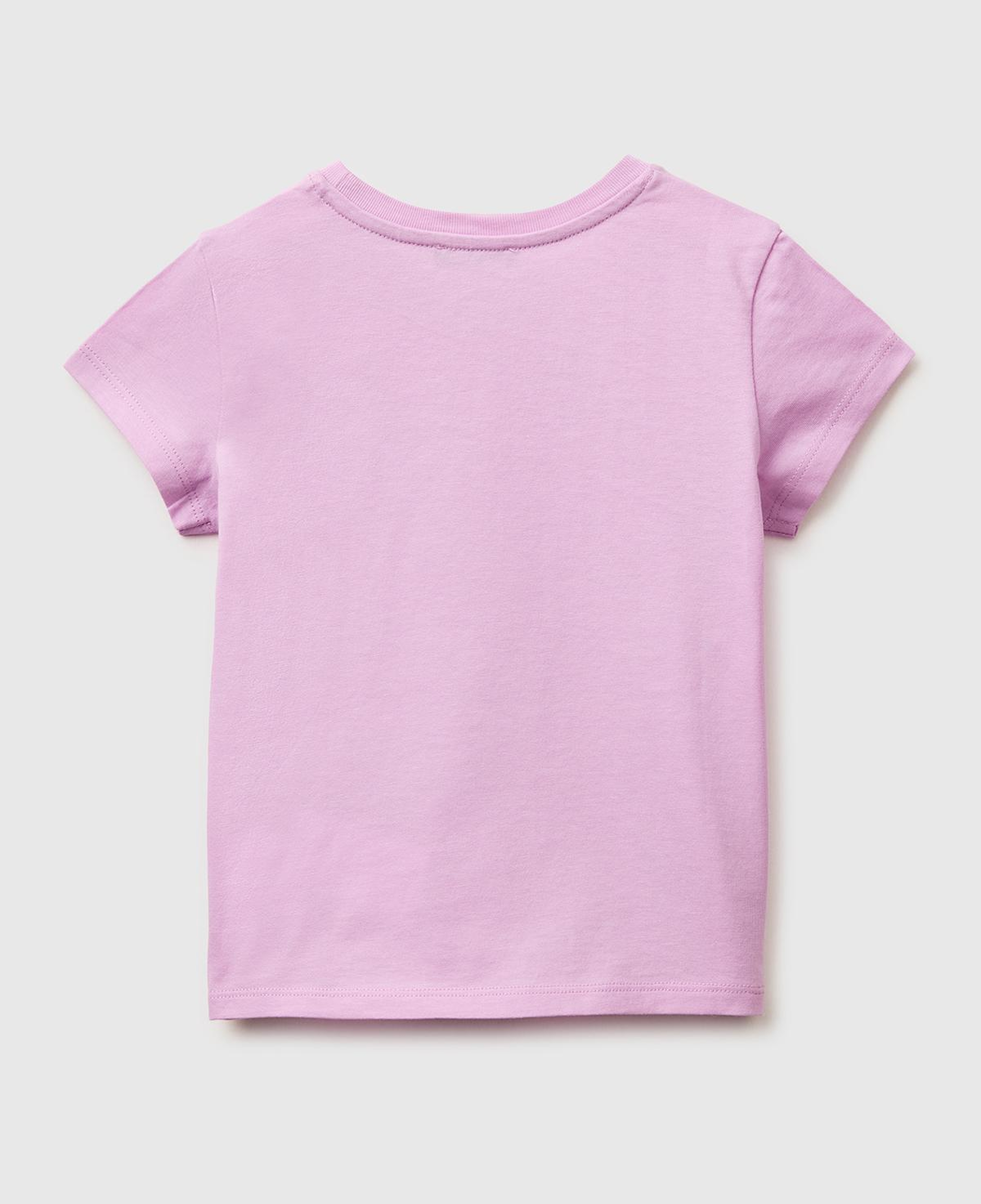 Kız Çocuk Pembe Simli Grafik Baskılı Kısa Kollu Ribanalı Yaka T-Shirt