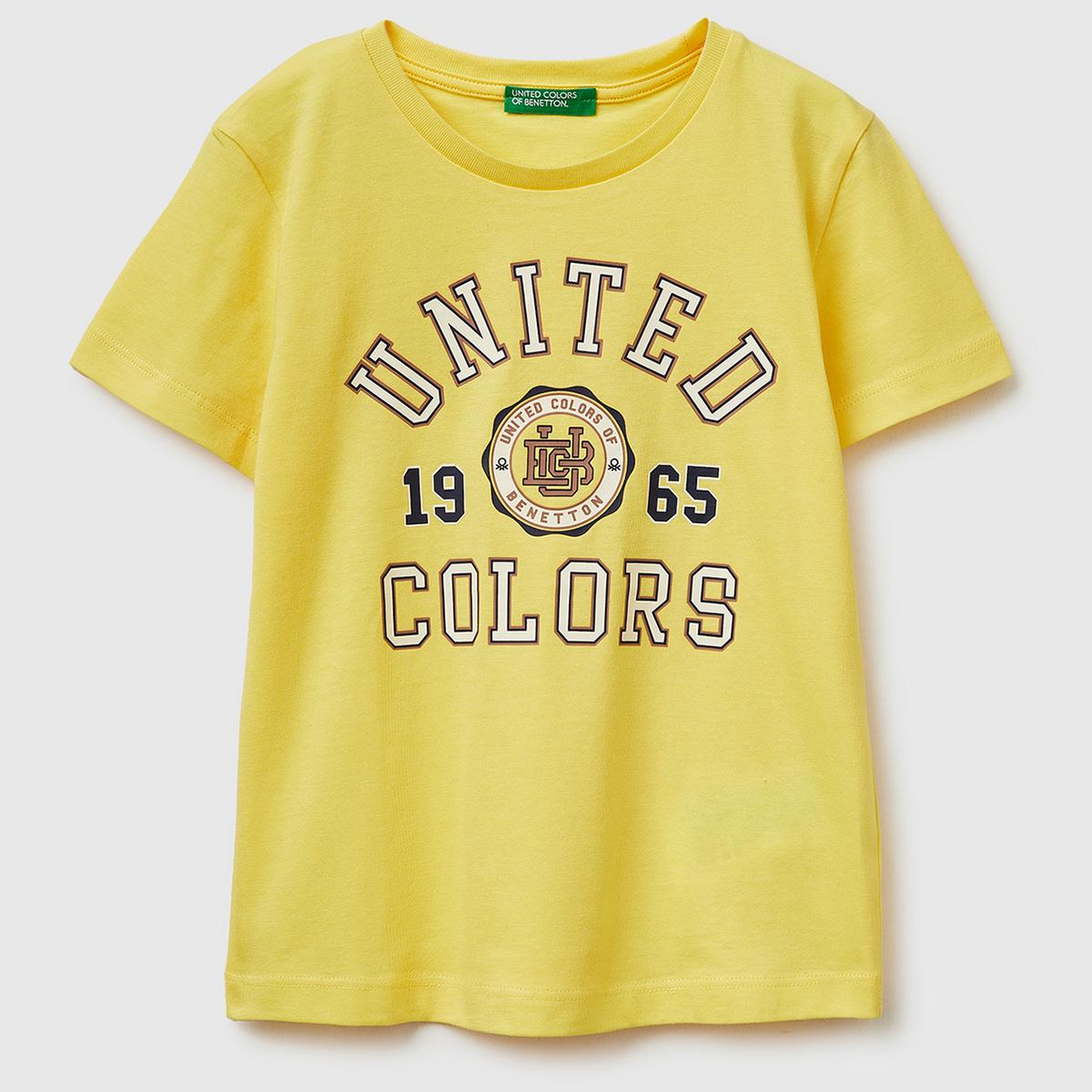 Erkek Çocuk Sarı Önü Logo Baskılı Yuvarlak Yaka T-Shirt