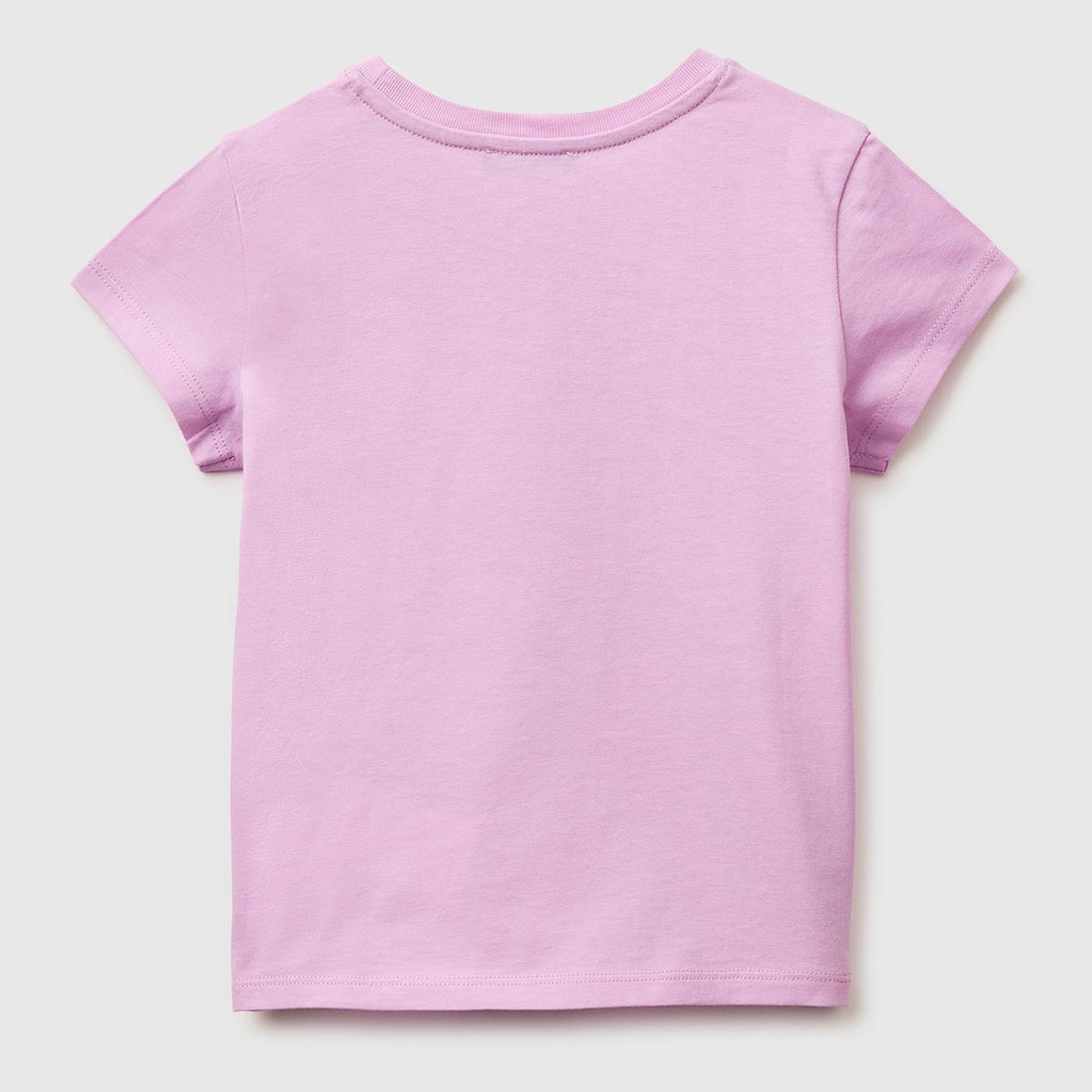 Kız Çocuk Pembe Simli Grafik Baskılı Kısa Kollu Ribanalı Yaka T-Shirt
