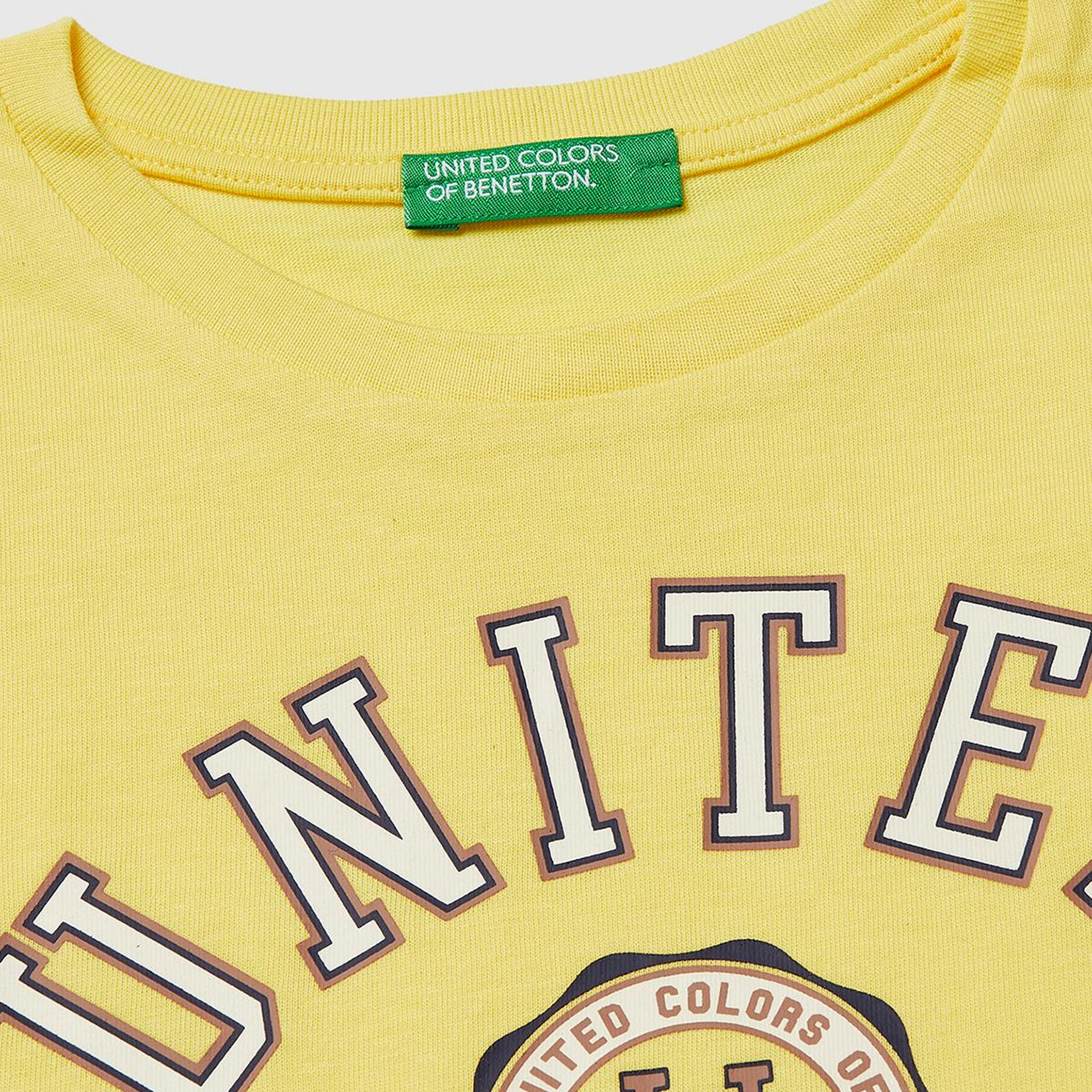 Erkek Çocuk Sarı Önü Logo Baskılı Yuvarlak Yaka T-Shirt