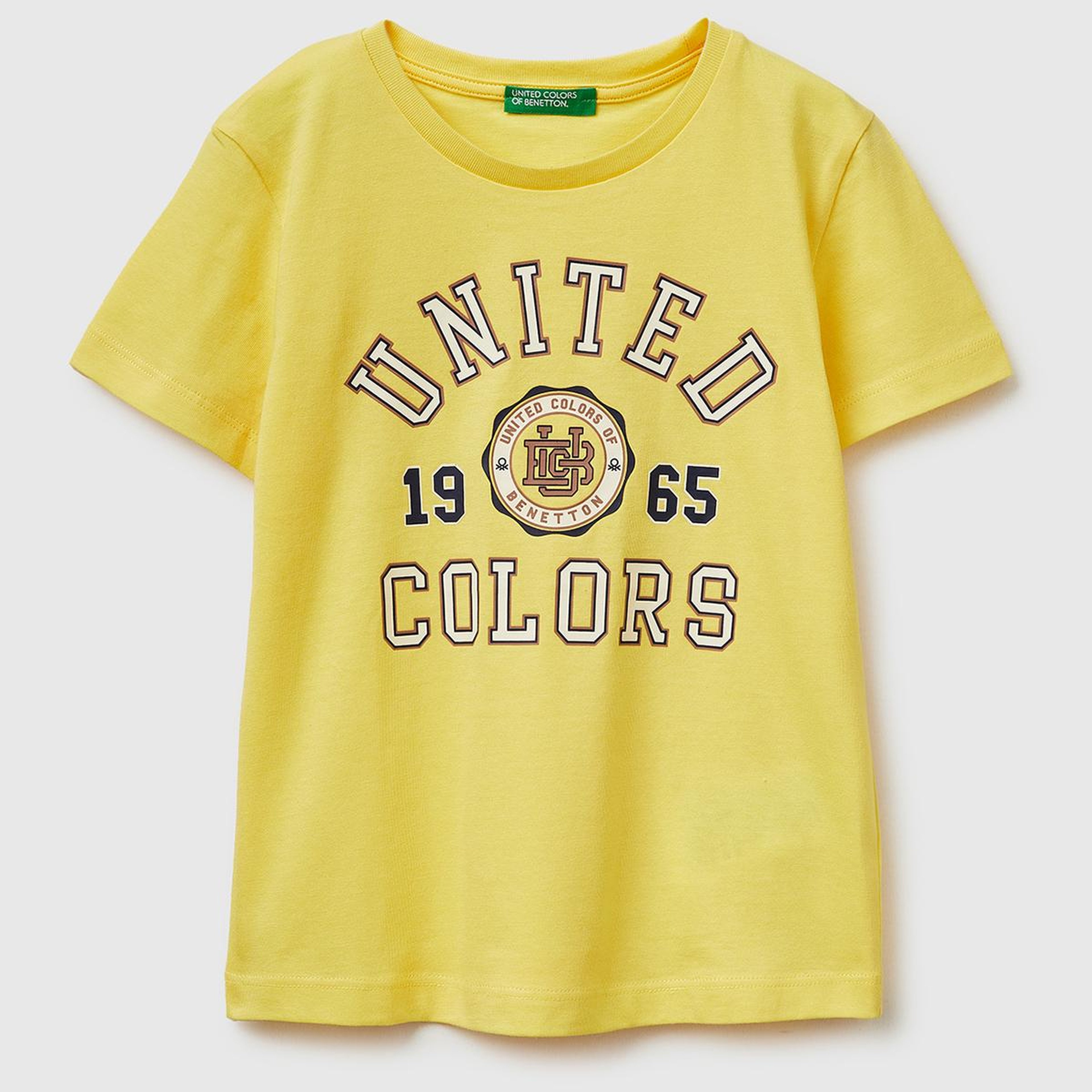 Erkek Çocuk Sarı Önü Logo Baskılı Yuvarlak Yaka T-Shirt