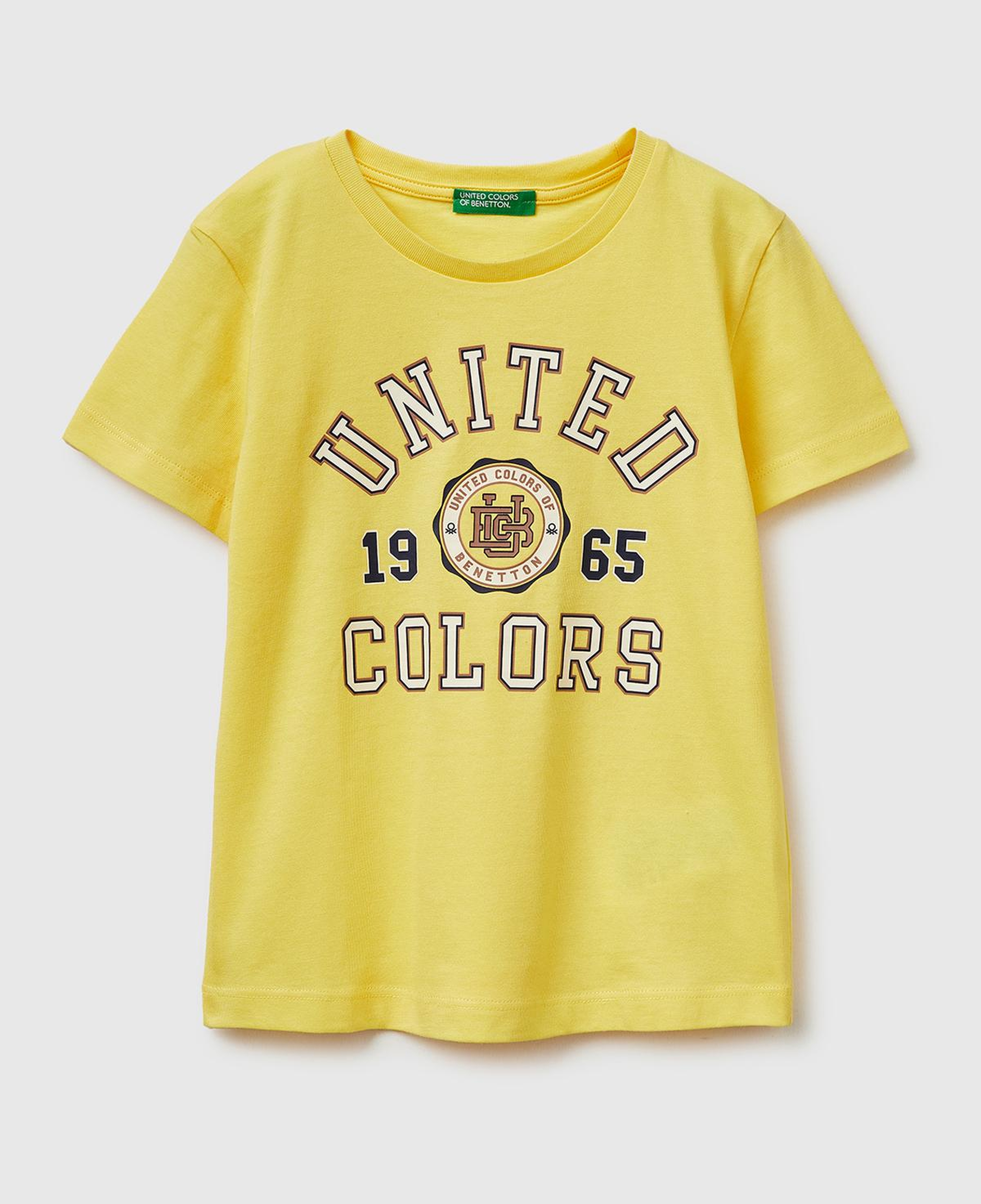 Erkek Çocuk Sarı Önü Logo Baskılı Yuvarlak Yaka T-Shirt