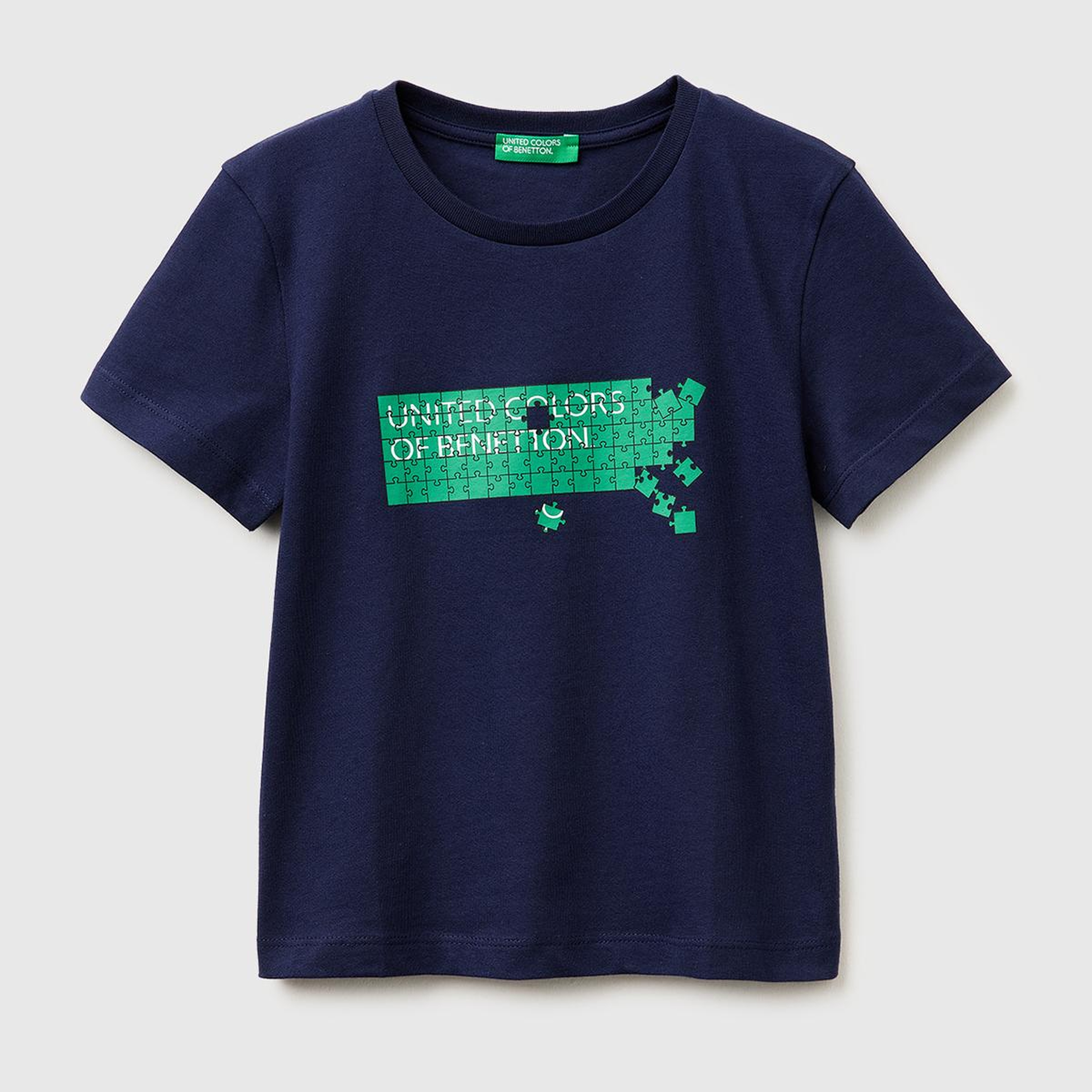 Erkek Çocuk Lacivert Önü Logo Baskılı Yuvarlak Yaka T-Shirt