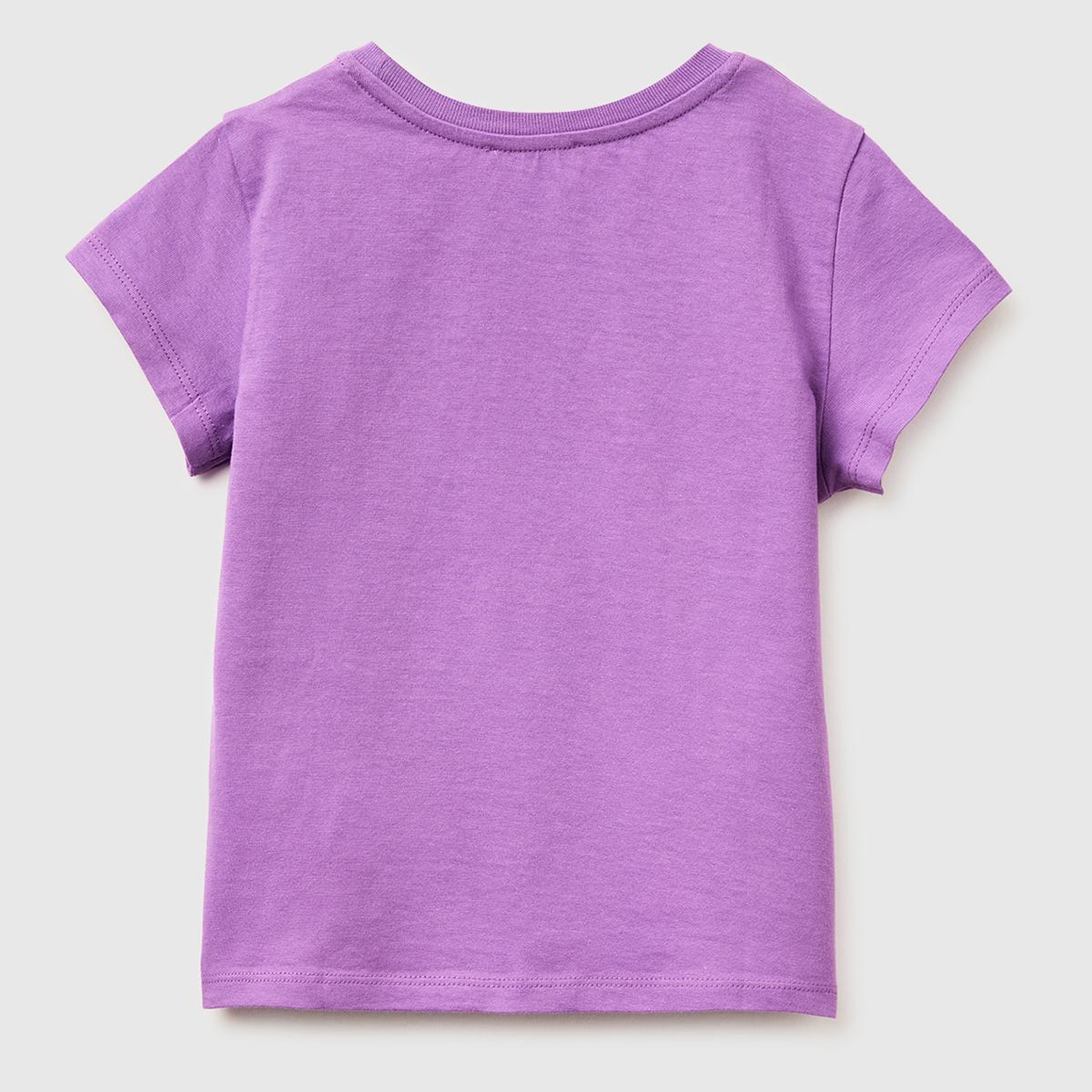 Kız Çocuk Mor Simli Grafik Baskılı Kısa Kollu Ribanalı Yaka T-Shirt