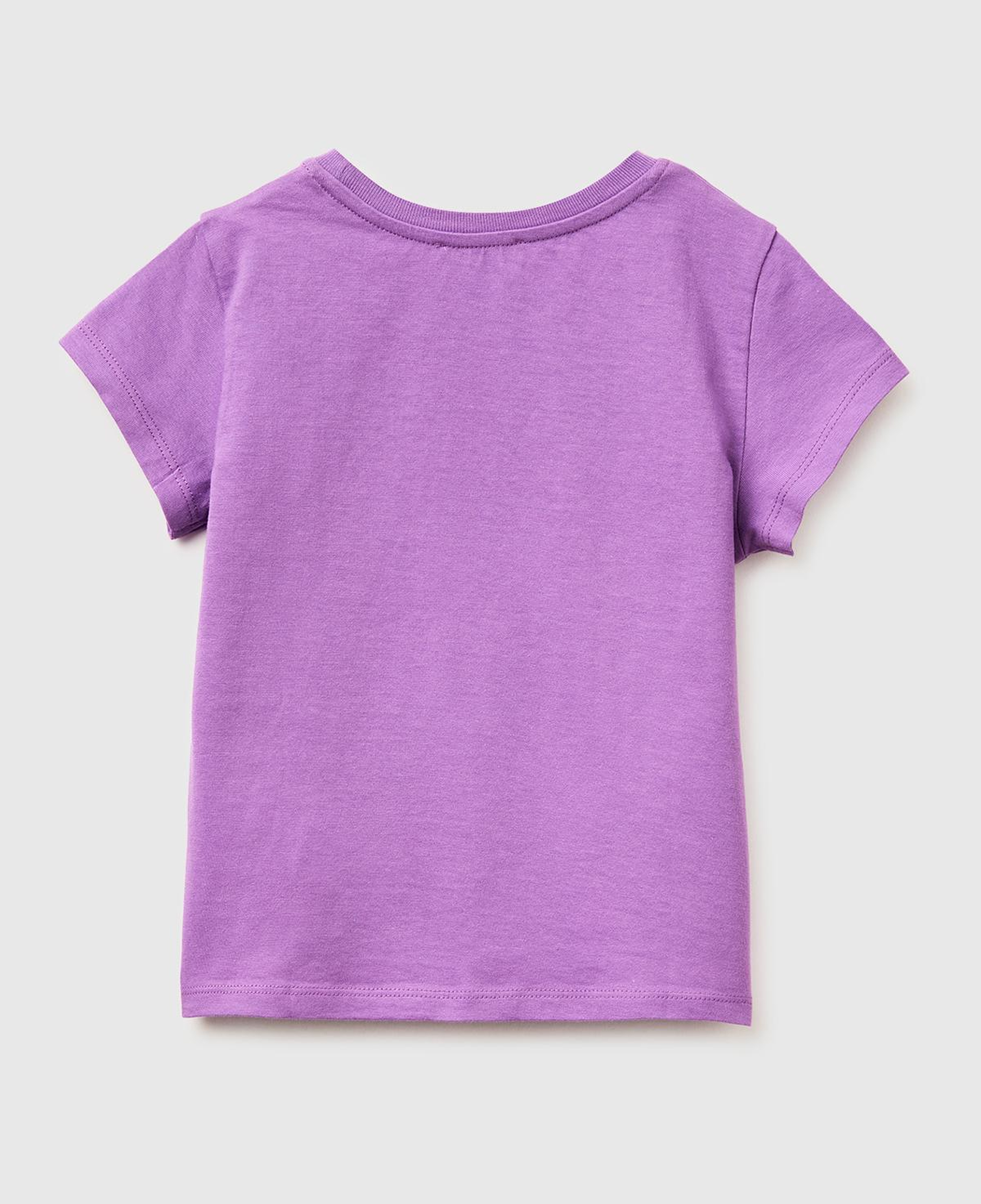 Kız Çocuk Mor Simli Grafik Baskılı Kısa Kollu Ribanalı Yaka T-Shirt