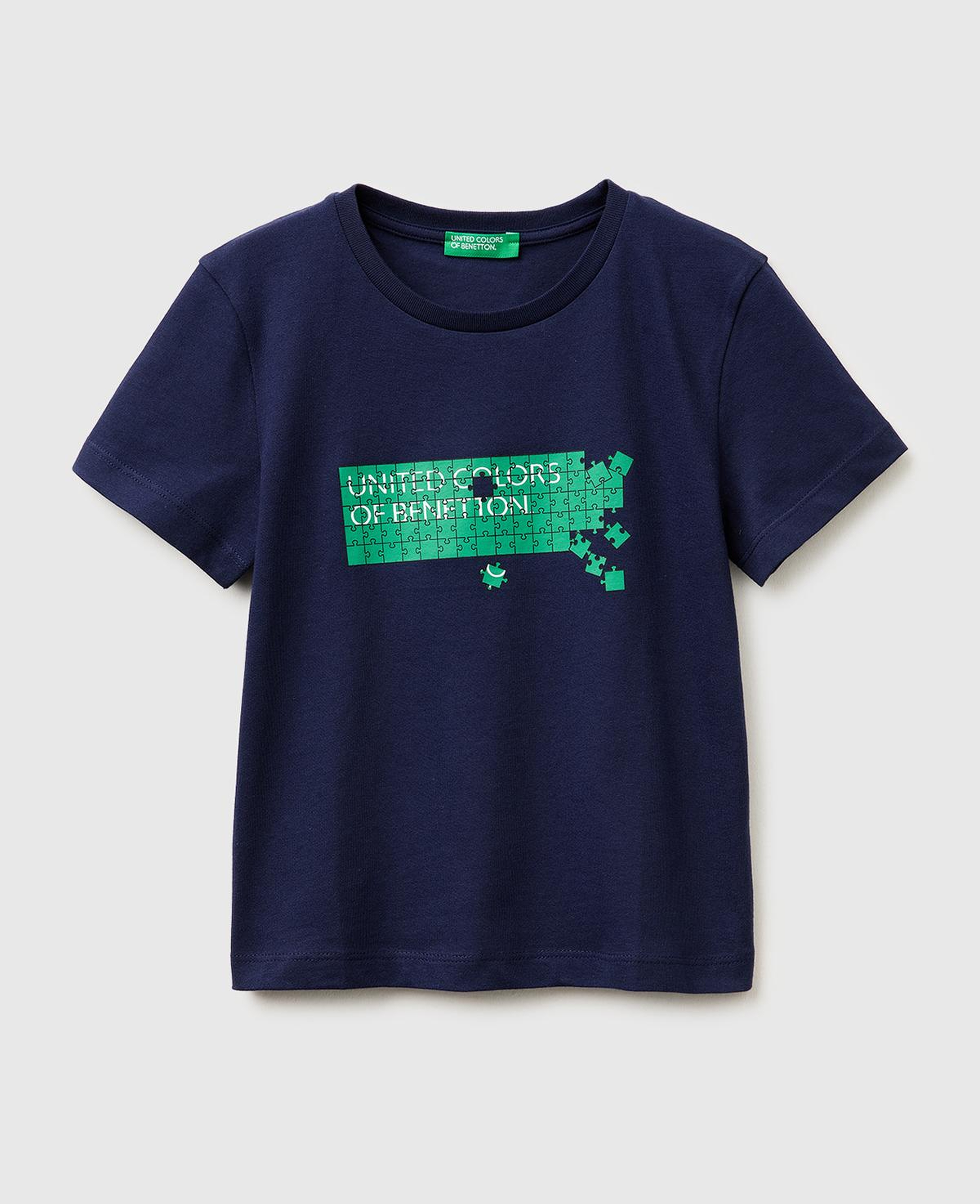 Erkek Çocuk Lacivert Önü Logo Baskılı Yuvarlak Yaka T-Shirt