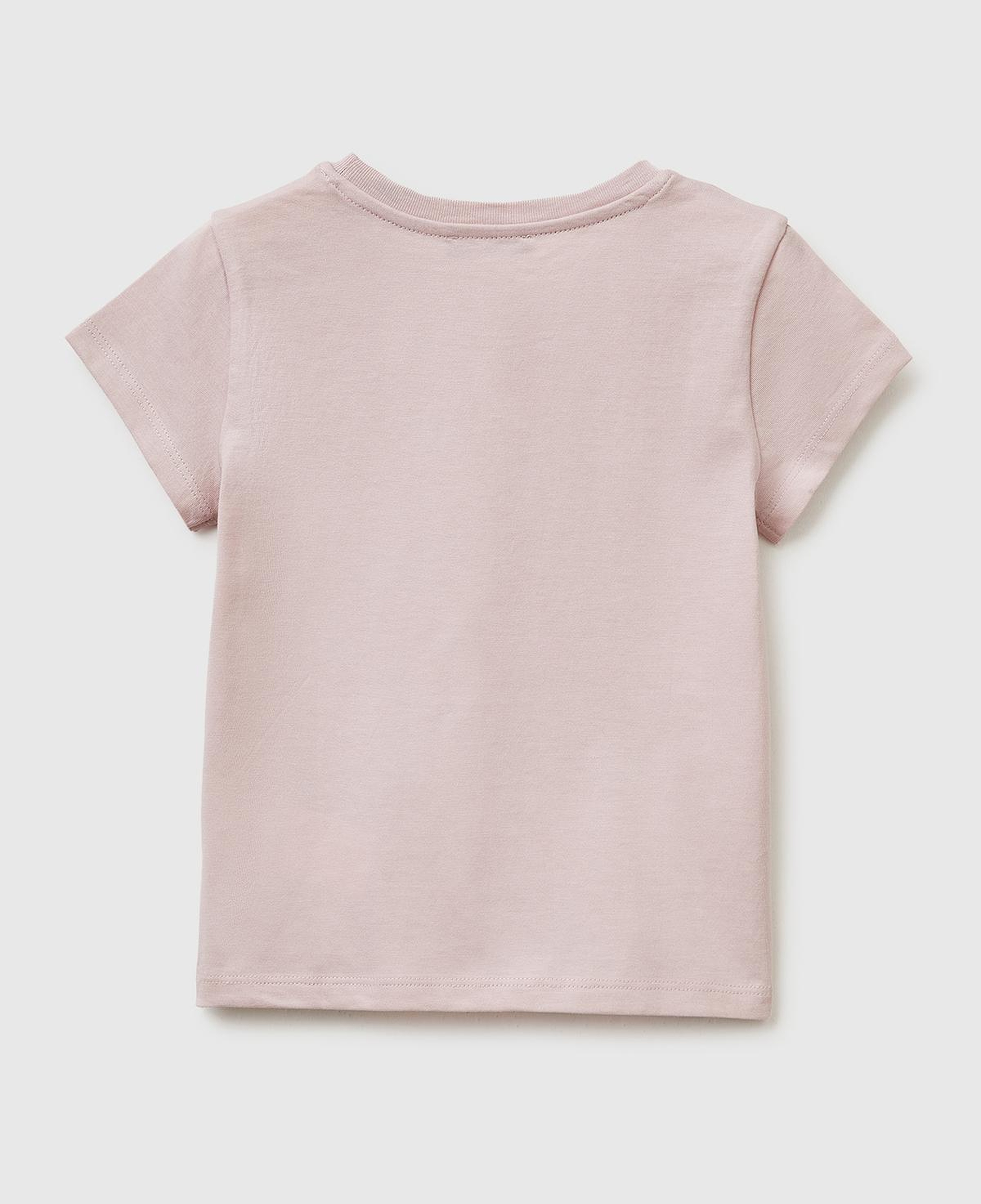 Kız Çocuk Gül Kurusu Simli Grafik Baskılı Kısa Kollu Ribanalı Yaka T-Shirt