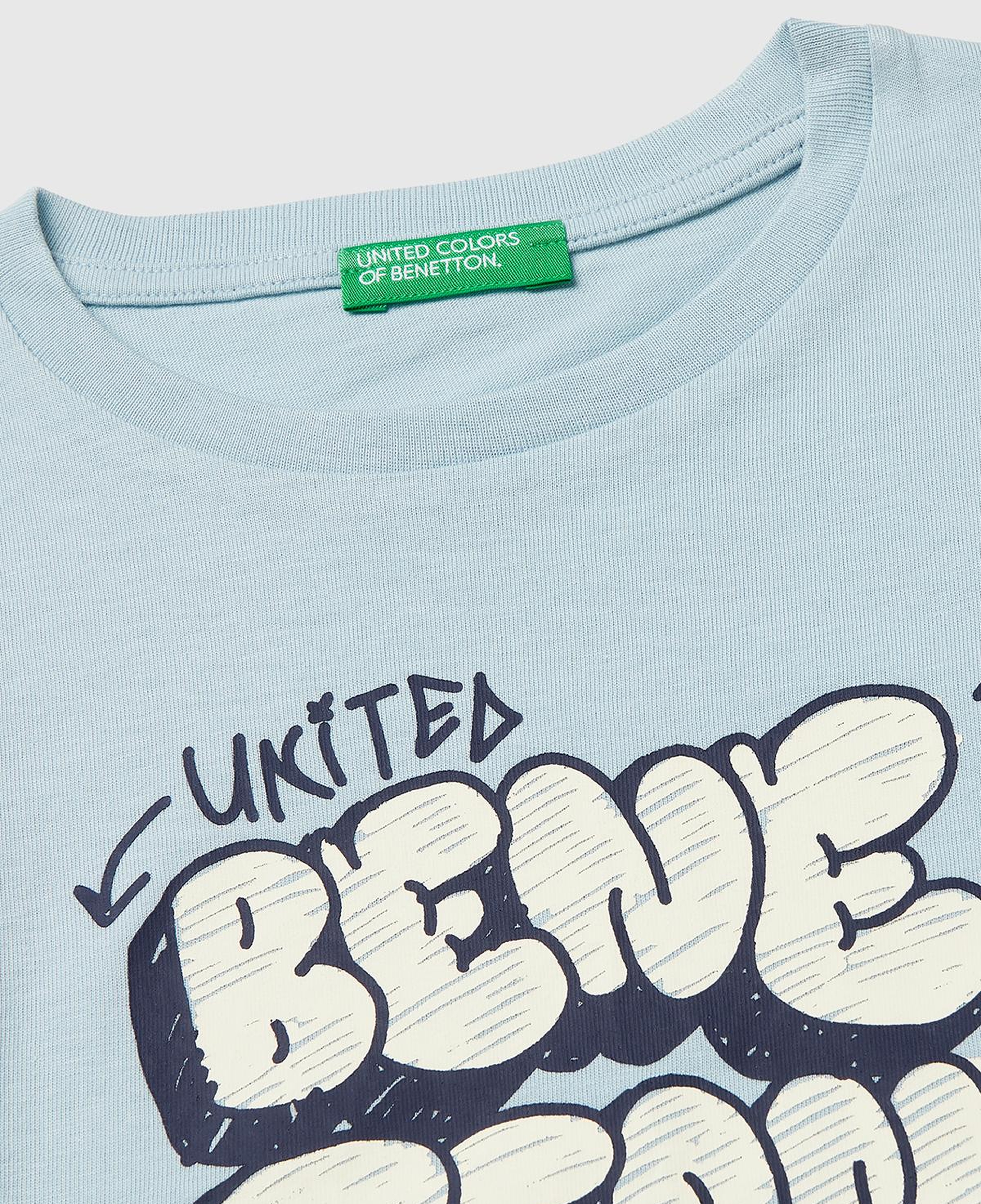 Erkek Çocuk Buz Mavisi Önü Logo Baskılı Yuvarlak Yaka T-Shirt
