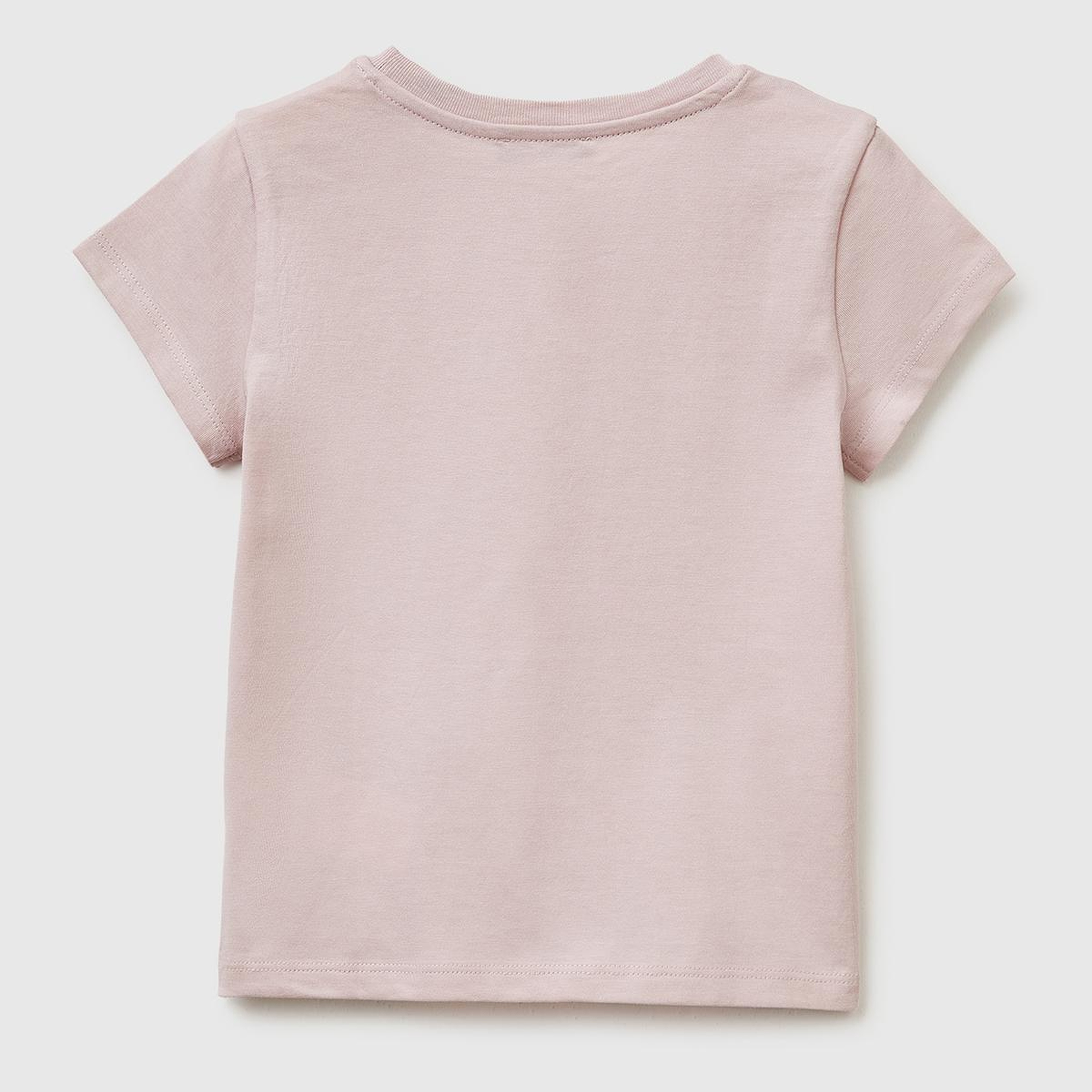 Kız Çocuk Gül Kurusu Simli Grafik Baskılı Kısa Kollu Ribanalı Yaka T-Shirt