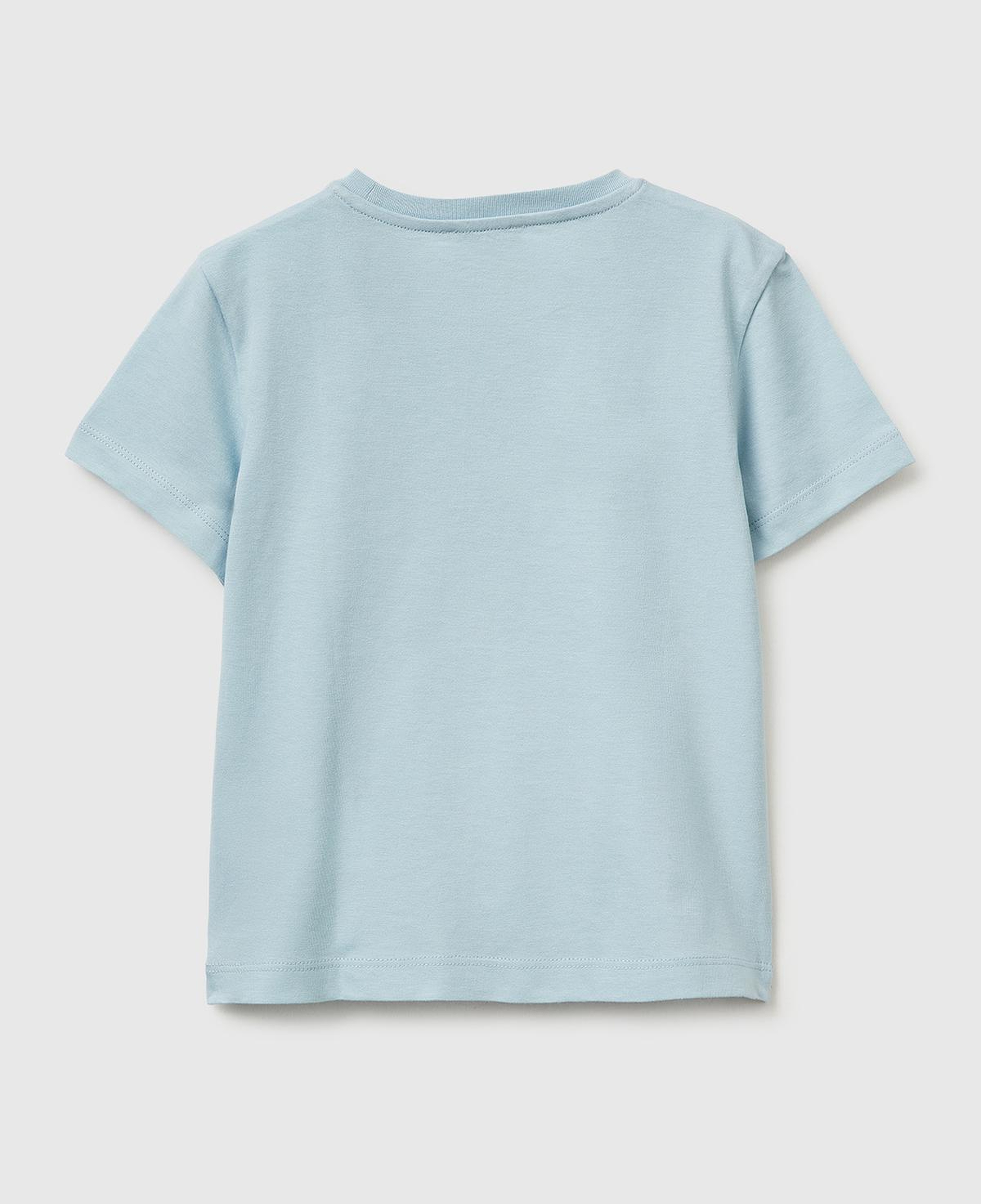 Erkek Çocuk Buz Mavisi Önü Logo Baskılı Yuvarlak Yaka T-Shirt