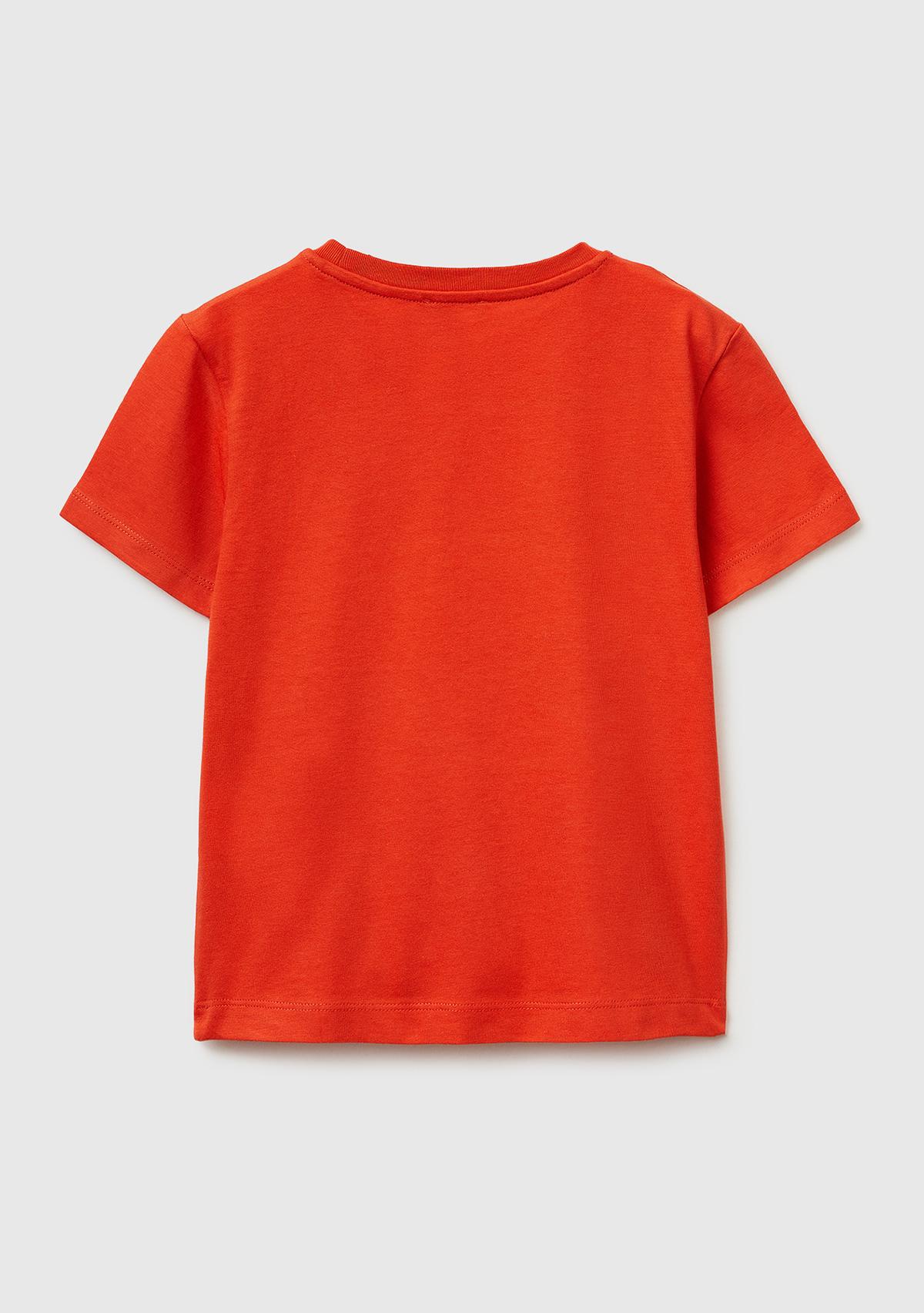 Erkek Çocuk Kırmızı Önü Logo Baskılı Yuvarlak Yaka T-Shirt