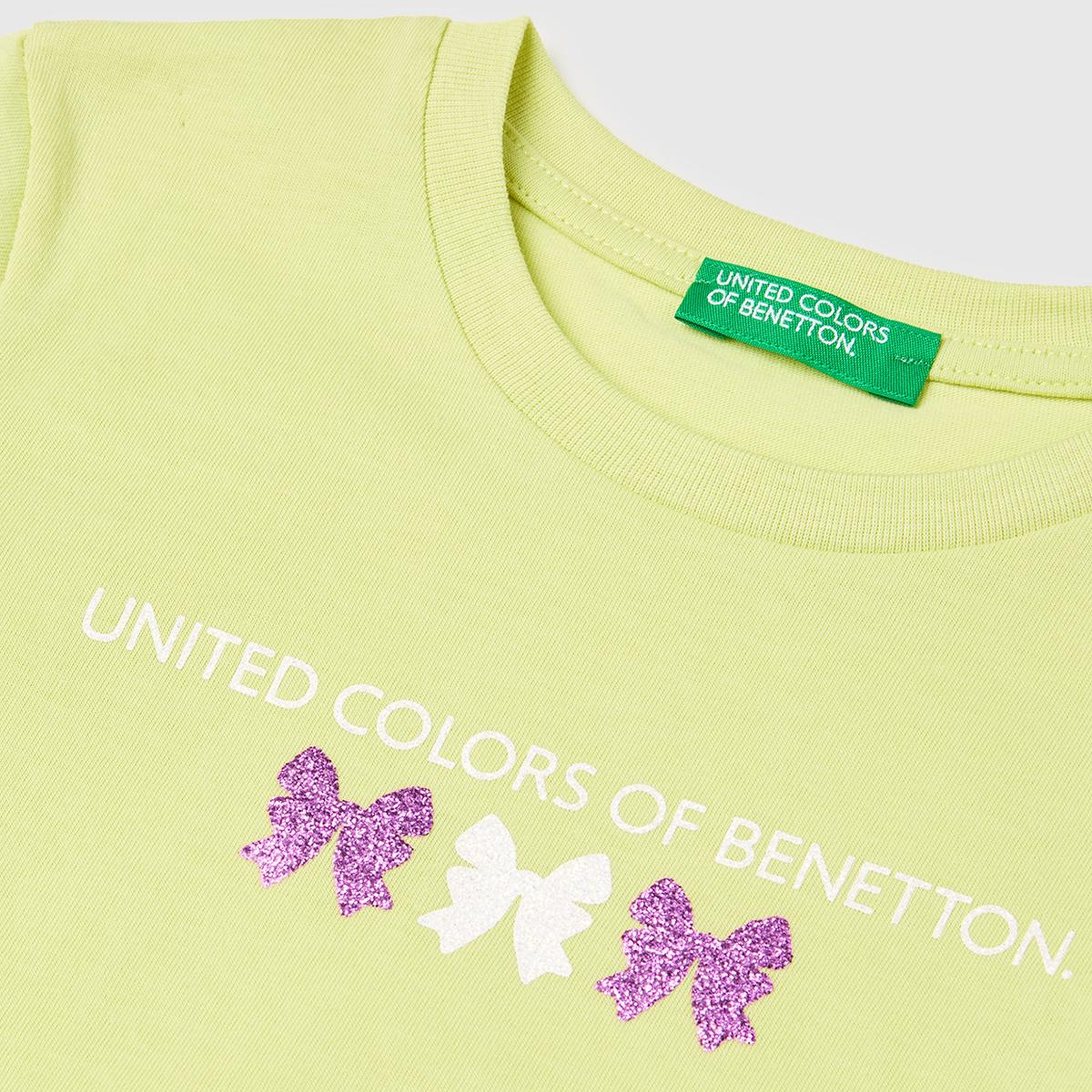 Kız Çocuk Sarı Simli Grafik Baskılı Kısa Kollu Ribanalı Yaka T-Shirt