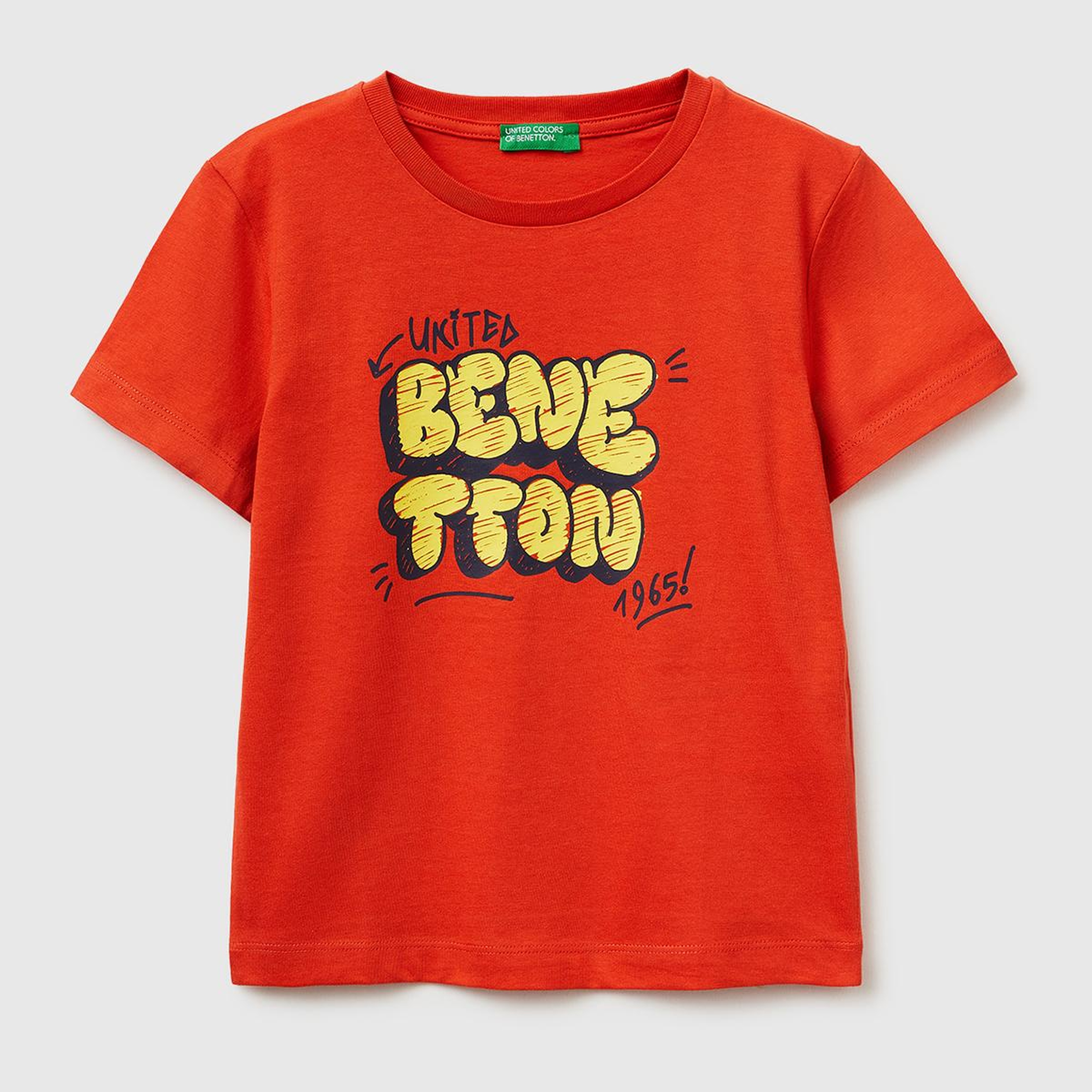 Erkek Çocuk Kırmızı Önü Logo Baskılı Yuvarlak Yaka T-Shirt