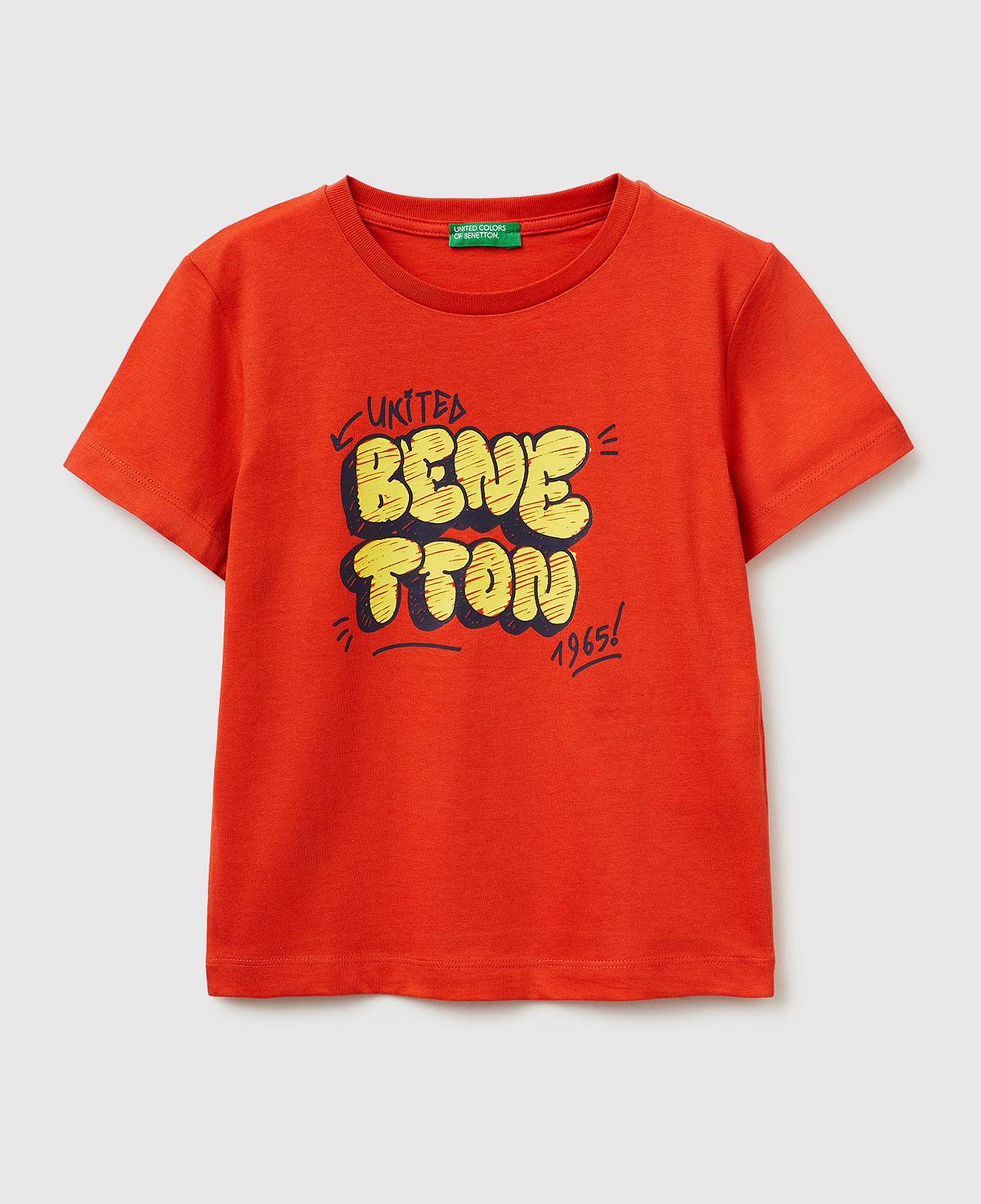 Erkek Çocuk Kırmızı Önü Logo Baskılı Yuvarlak Yaka T-Shirt
