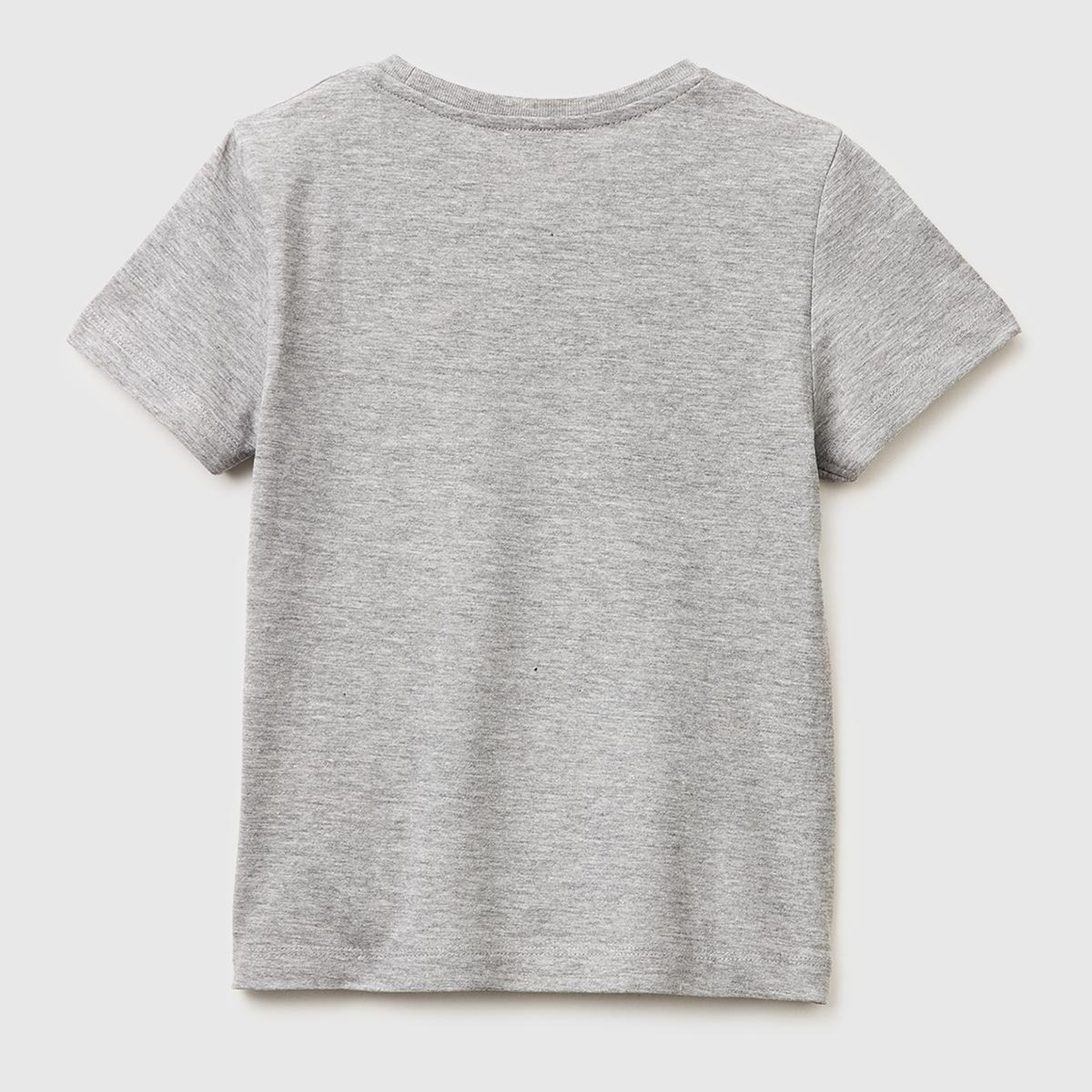 Erkek Çocuk Gri melanj Önü Logo Baskılı Yuvarlak Yaka T-Shirt