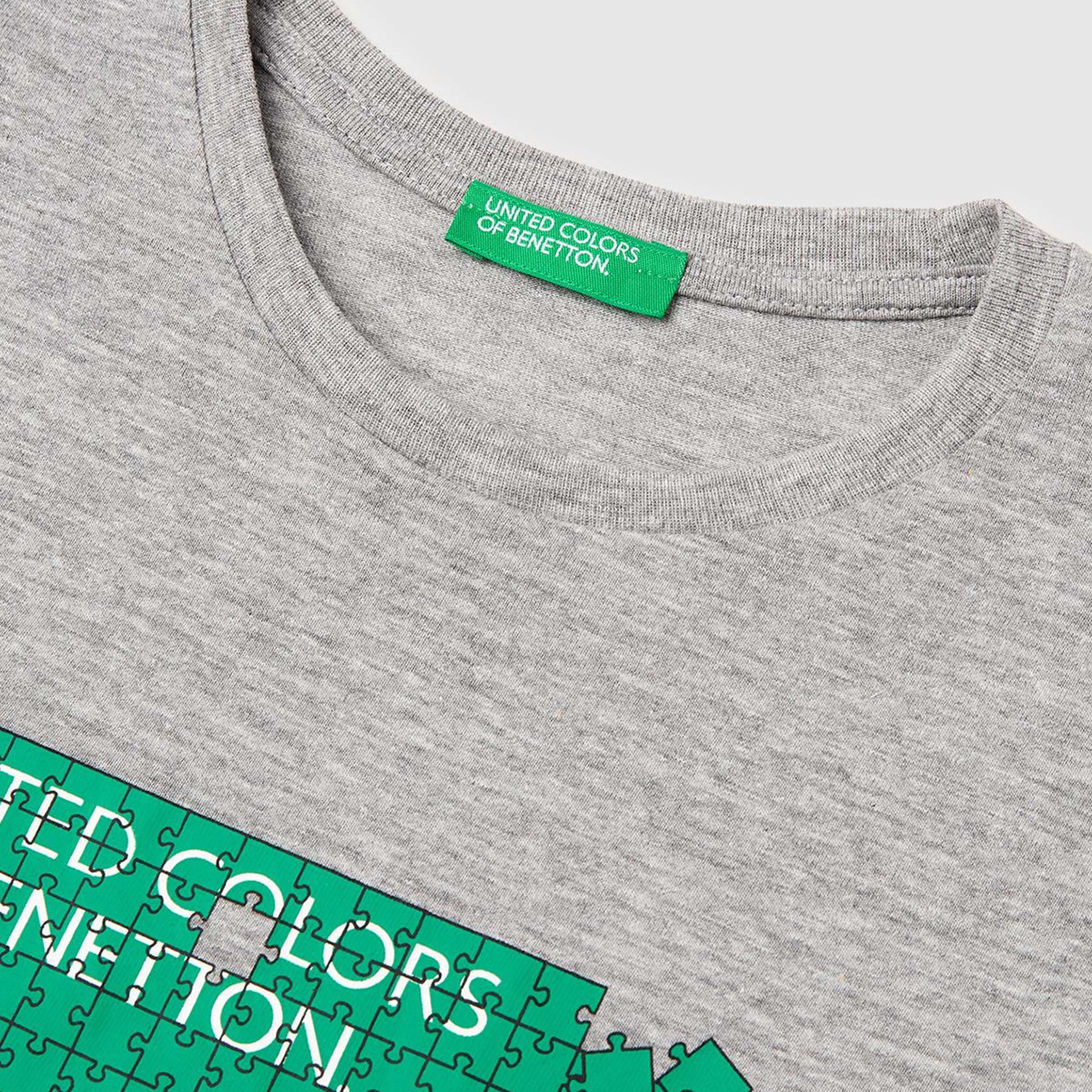 Erkek Çocuk Gri melanj Önü Logo Baskılı Yuvarlak Yaka T-Shirt