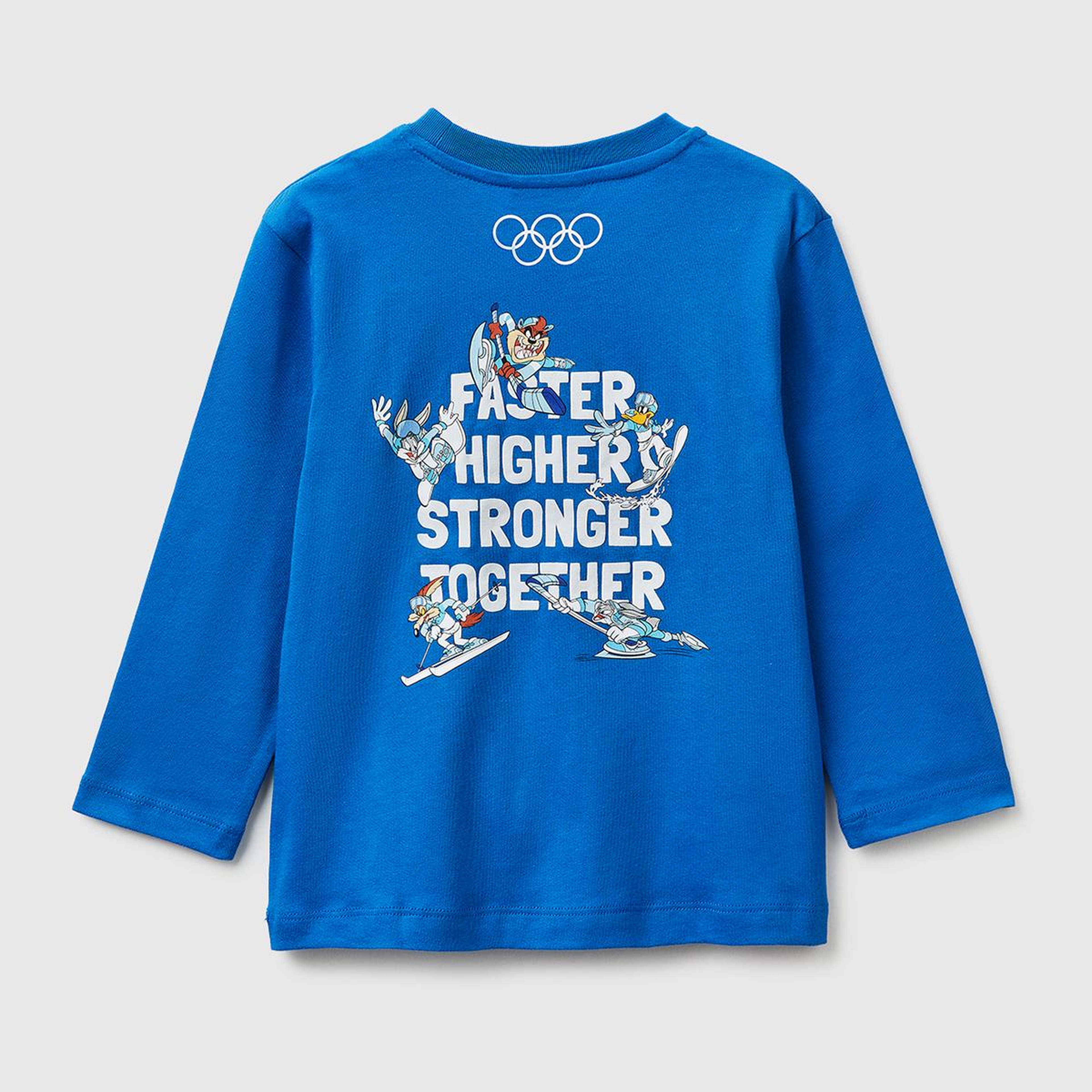 Erkek Çocuk Mavi Önü ve Arkası Baskı Detaylı Bisiklet Yaka Uzun Kollu T-Shirt