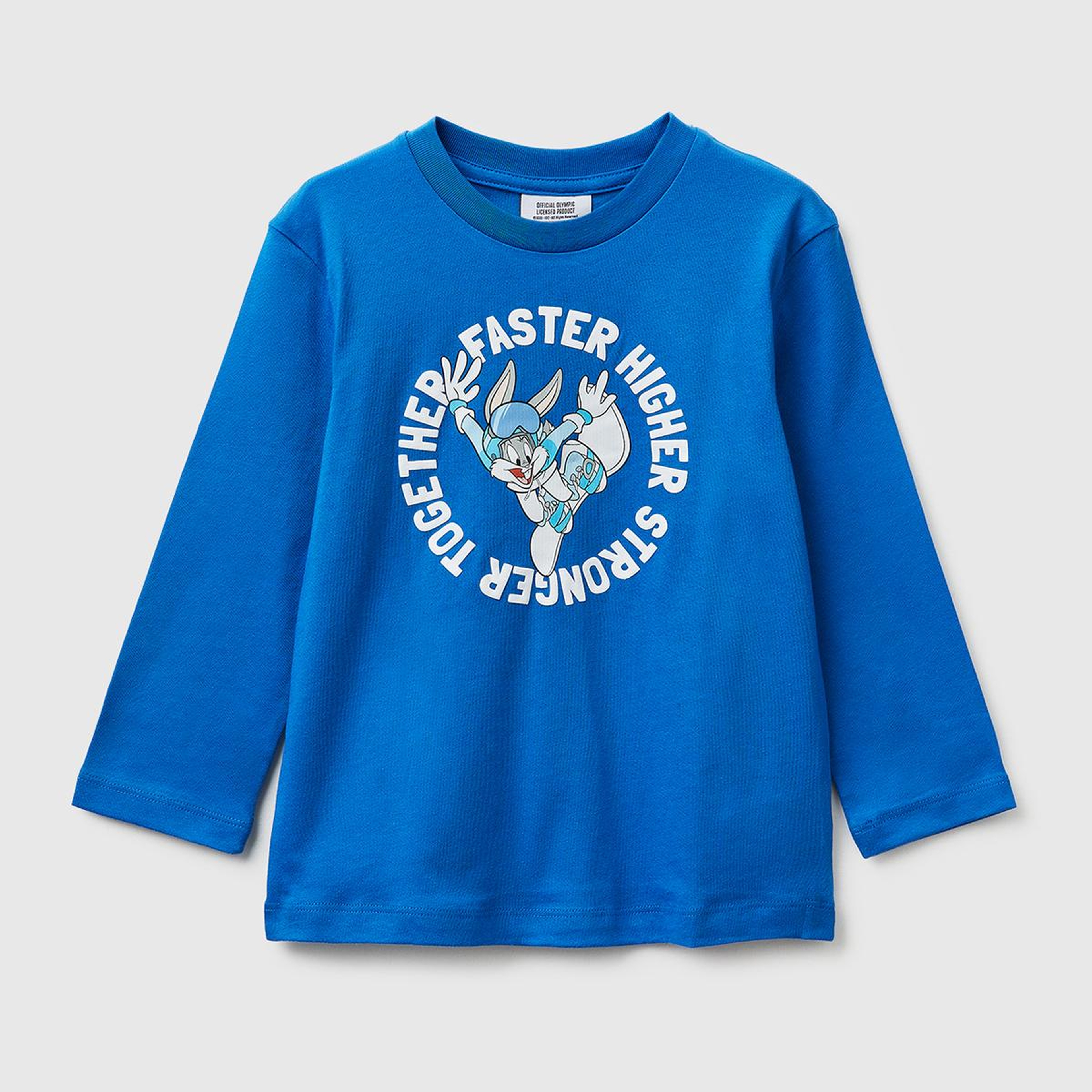 Erkek Çocuk Mavi Önü ve Arkası Baskı Detaylı Bisiklet Yaka Uzun Kollu T-Shirt