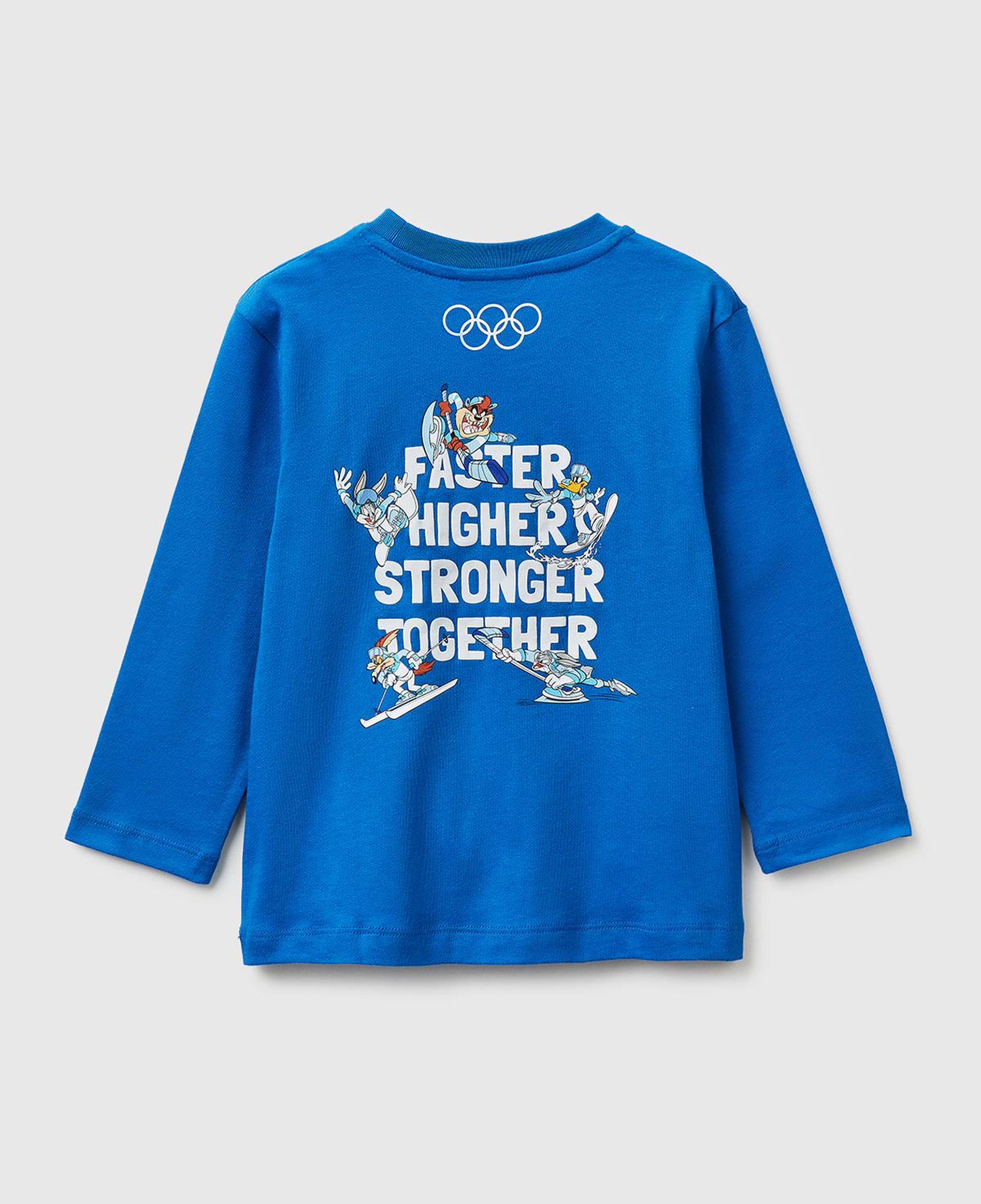 Erkek Çocuk Mavi Önü ve Arkası Baskı Detaylı Bisiklet Yaka Uzun Kollu T-Shirt