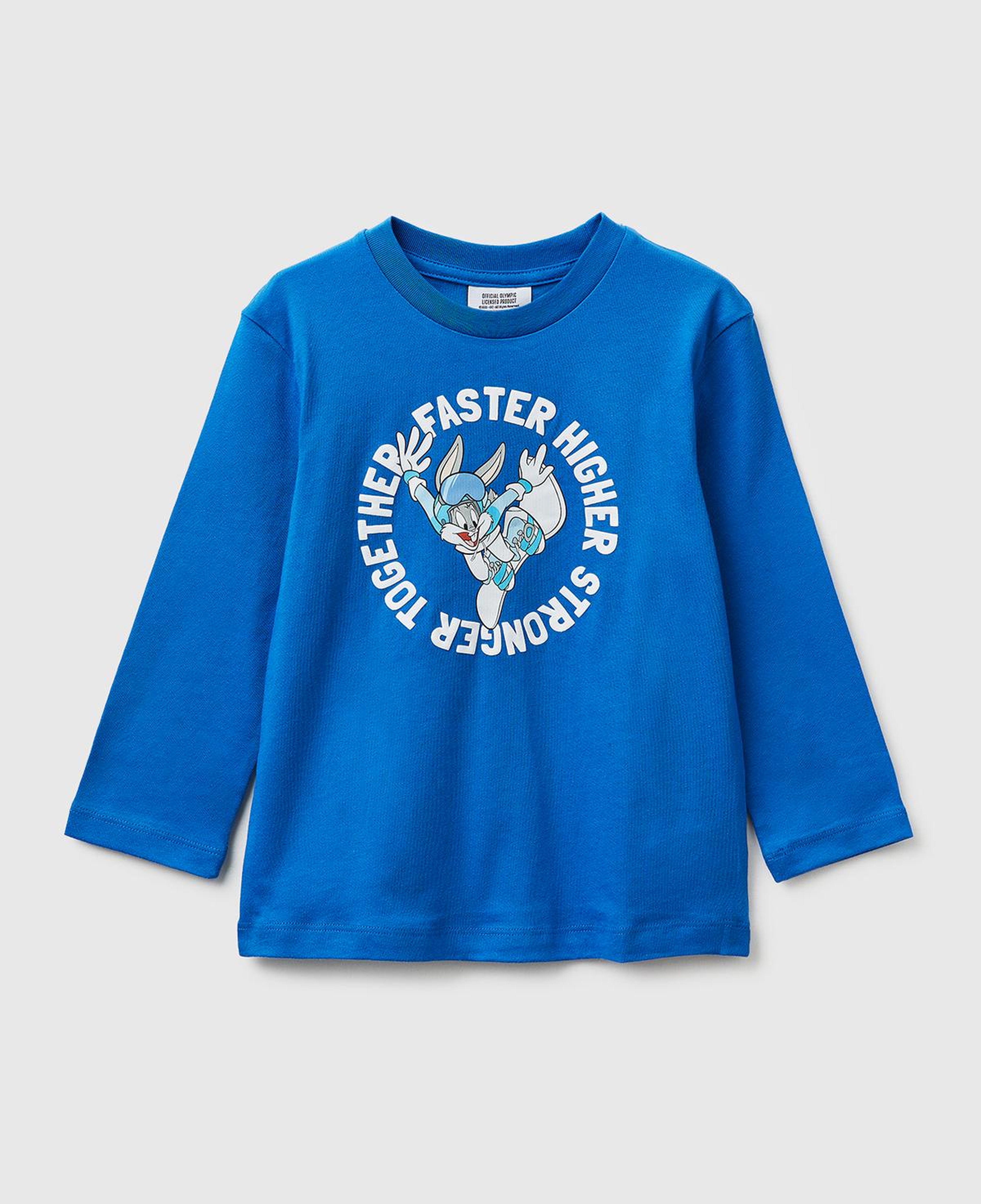 Erkek Çocuk Mavi Önü ve Arkası Baskı Detaylı Bisiklet Yaka Uzun Kollu T-Shirt
