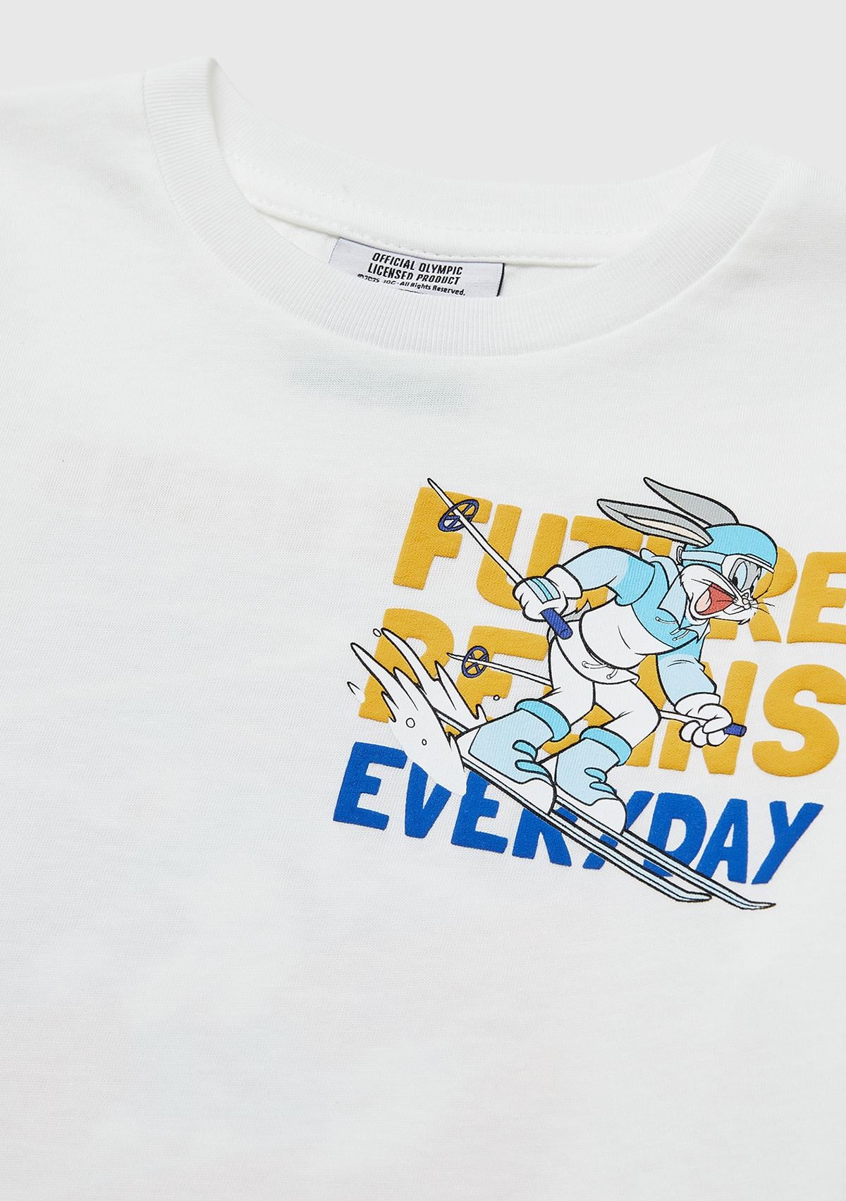Erkek Çocuk Beyaz Önü ve Arkası Baskı Detaylı Bisiklet Yaka Uzun Kollu T-Shirt