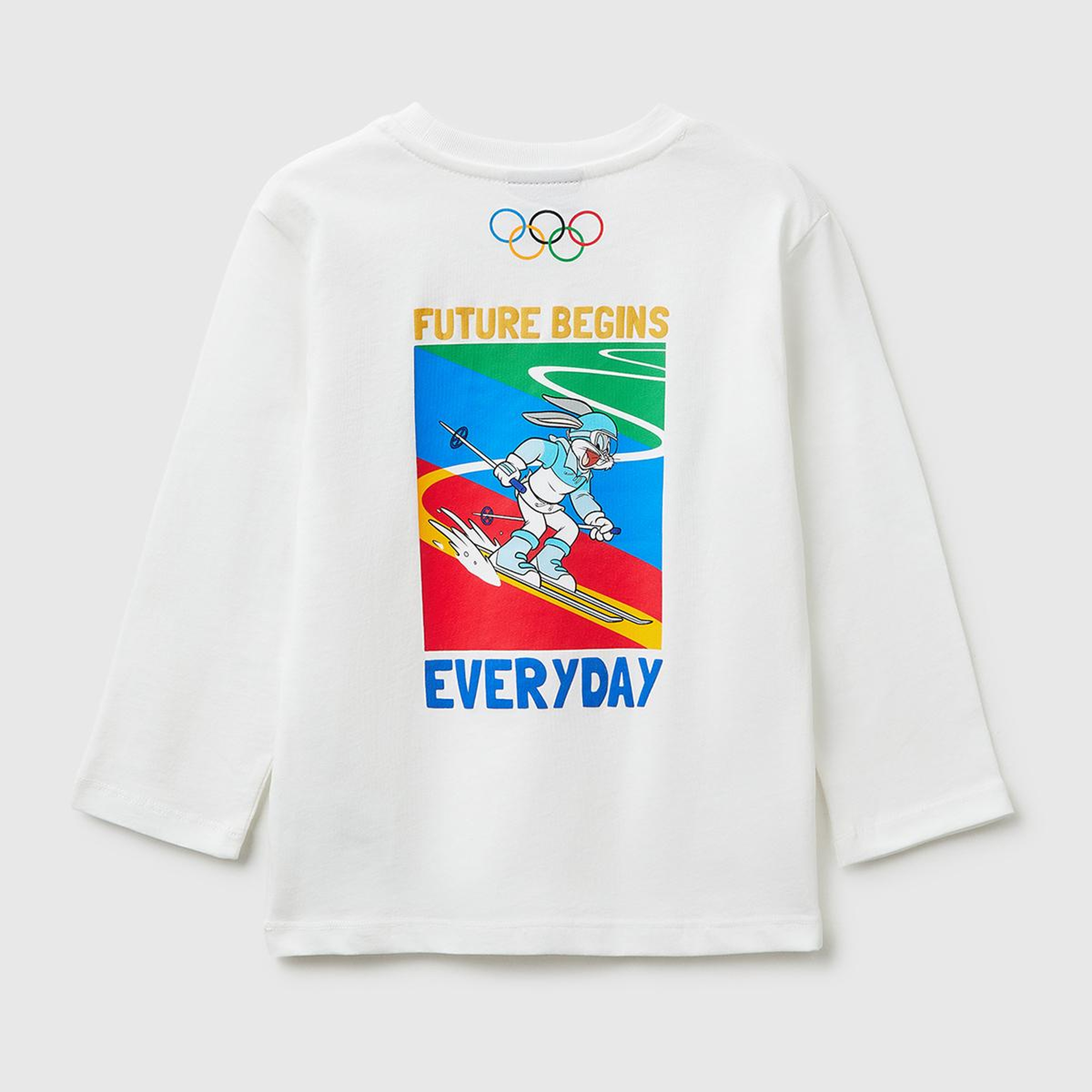 Erkek Çocuk Beyaz Önü ve Arkası Baskı Detaylı Bisiklet Yaka Uzun Kollu T-Shirt