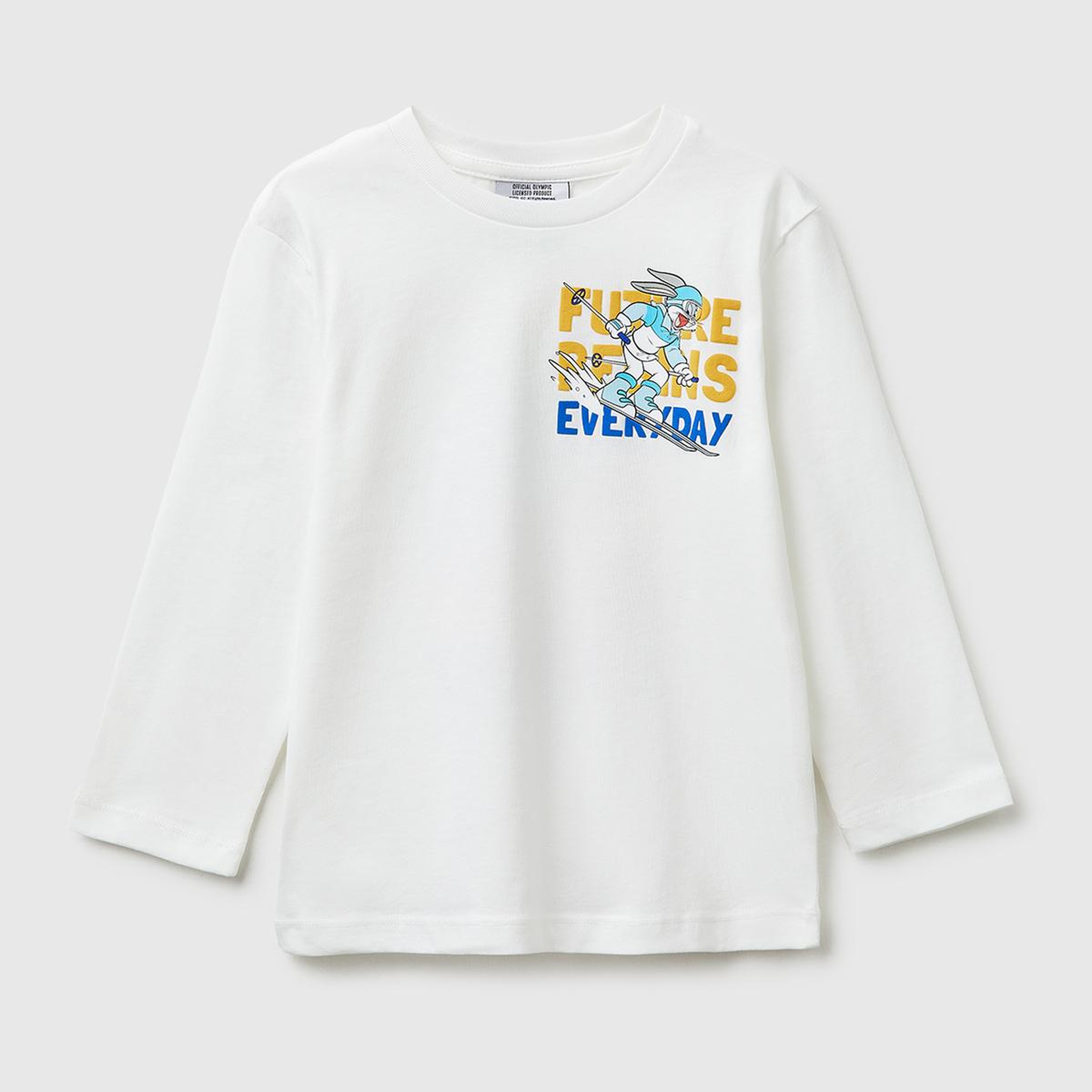 Erkek Çocuk Beyaz Önü ve Arkası Baskı Detaylı Bisiklet Yaka Uzun Kollu T-Shirt