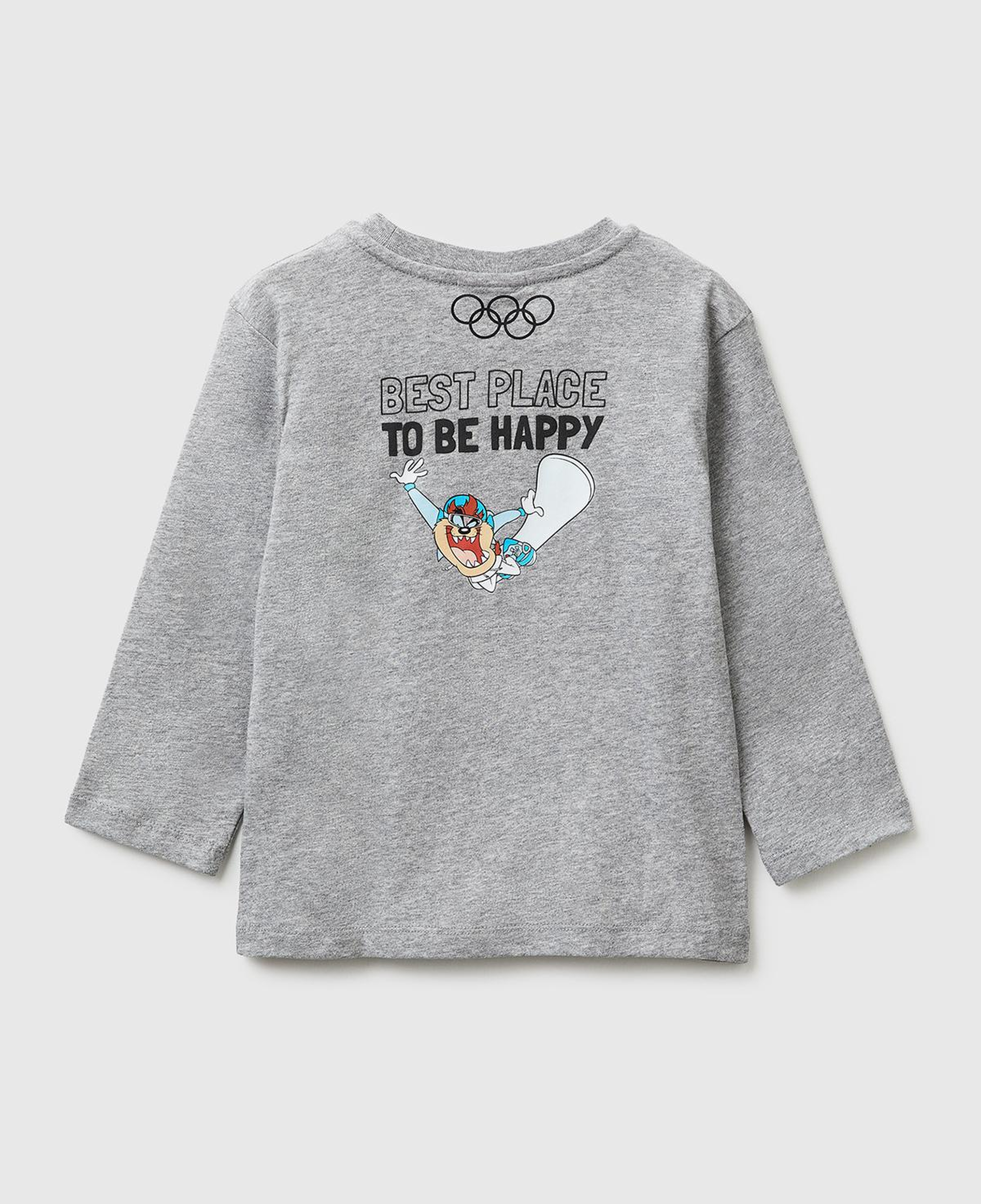 Erkek Çocuk Gri melanj Önü ve Arkası Baskı Detaylı Bisiklet Yaka Uzun Kollu T-Shirt