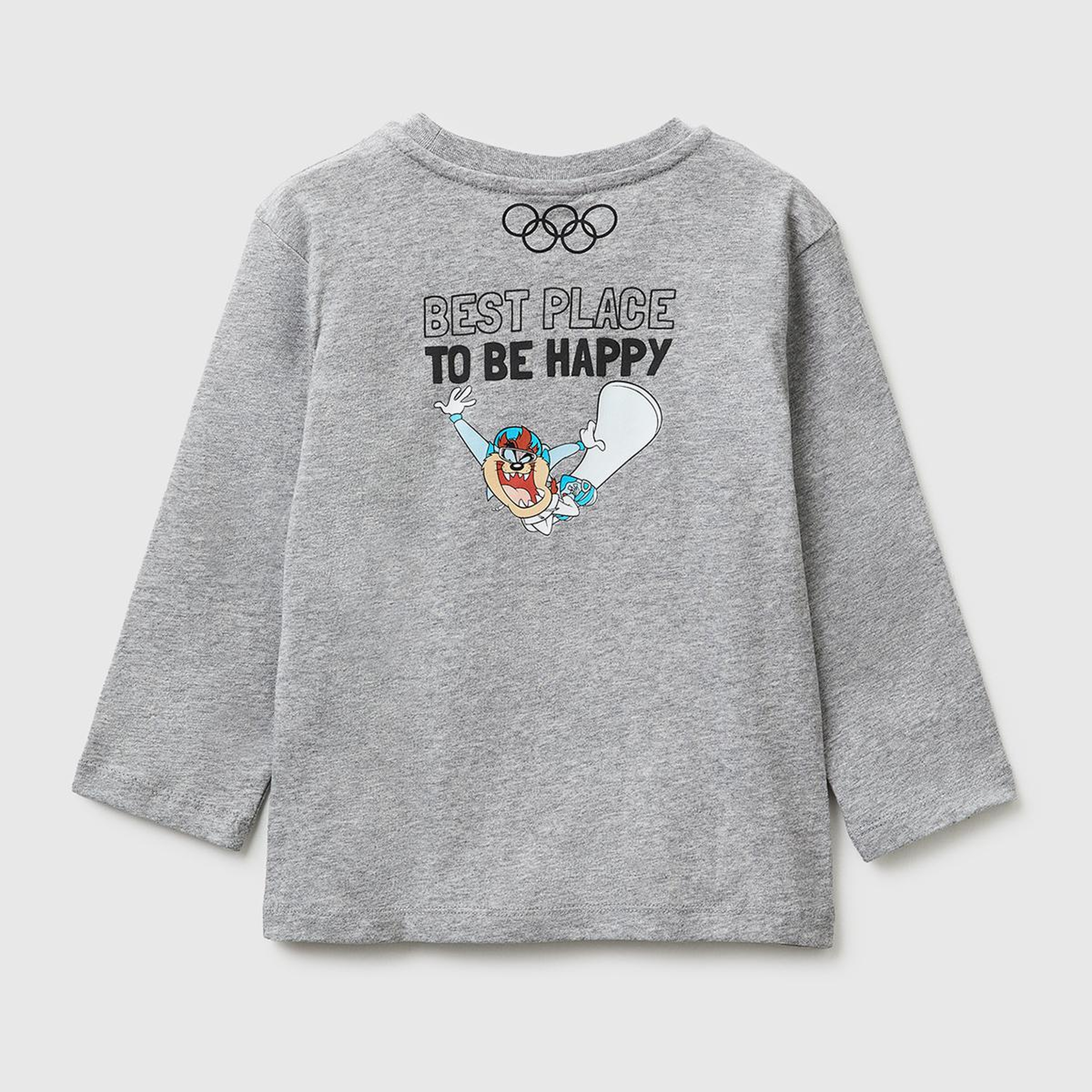 Erkek Çocuk Gri melanj Önü ve Arkası Baskı Detaylı Bisiklet Yaka Uzun Kollu T-Shirt