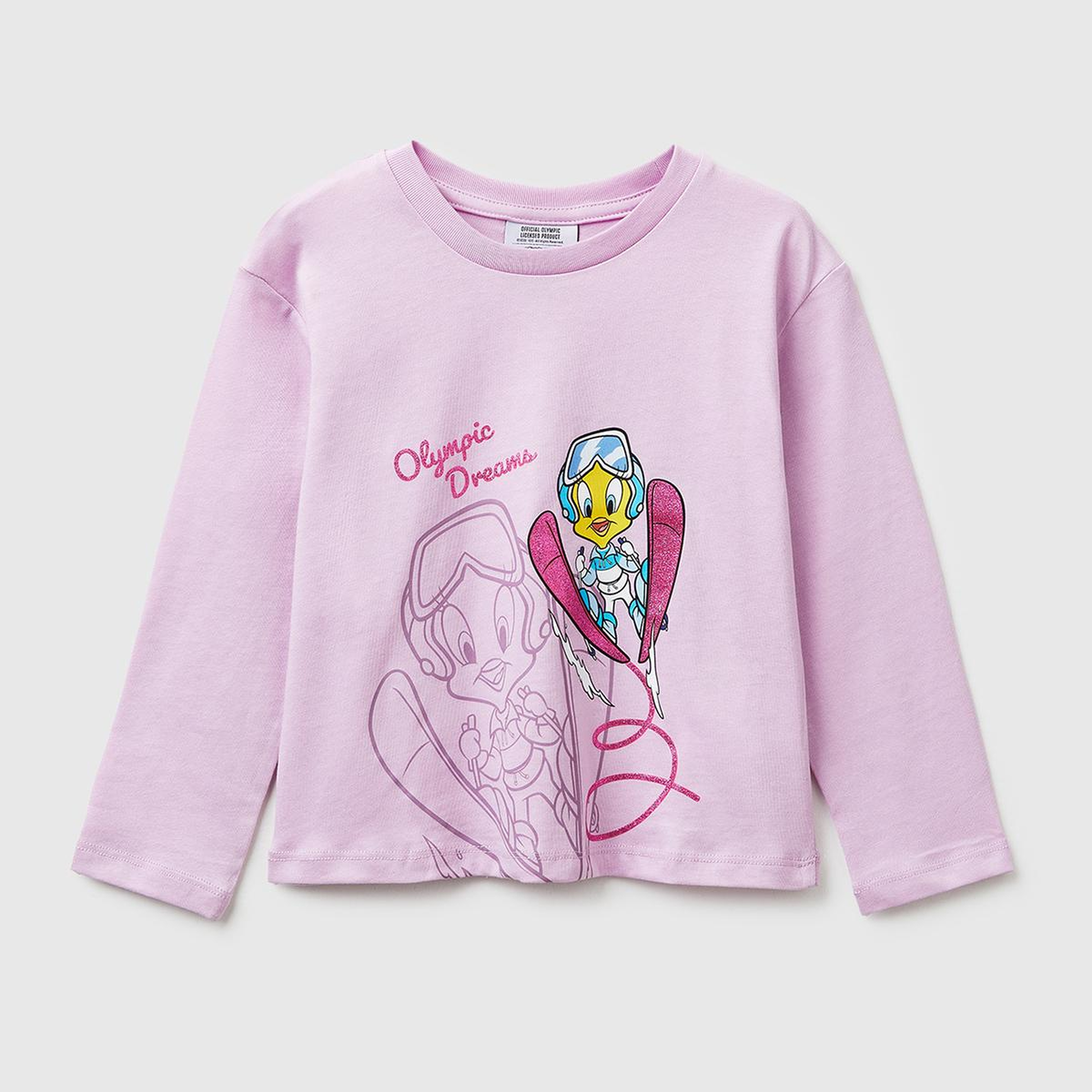 Kız Çocuk Pembe Looney Tunes Baskılı Yuvarlak Yaka Uzun Kollu T-Shirt