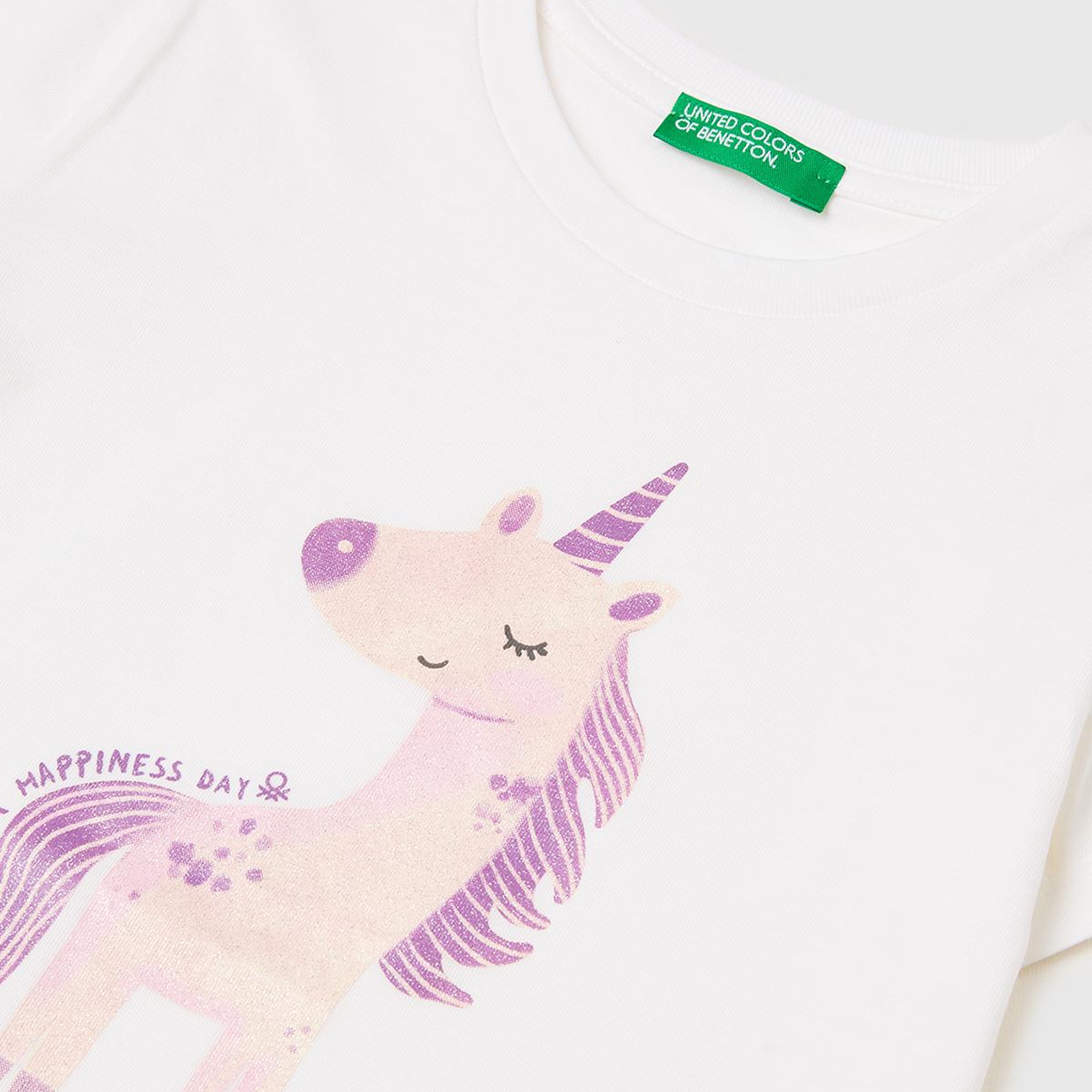 Kız Çocuk Beyaz Simli Su Bazlı Baskılı Bisiklet Yaka T-Shirt