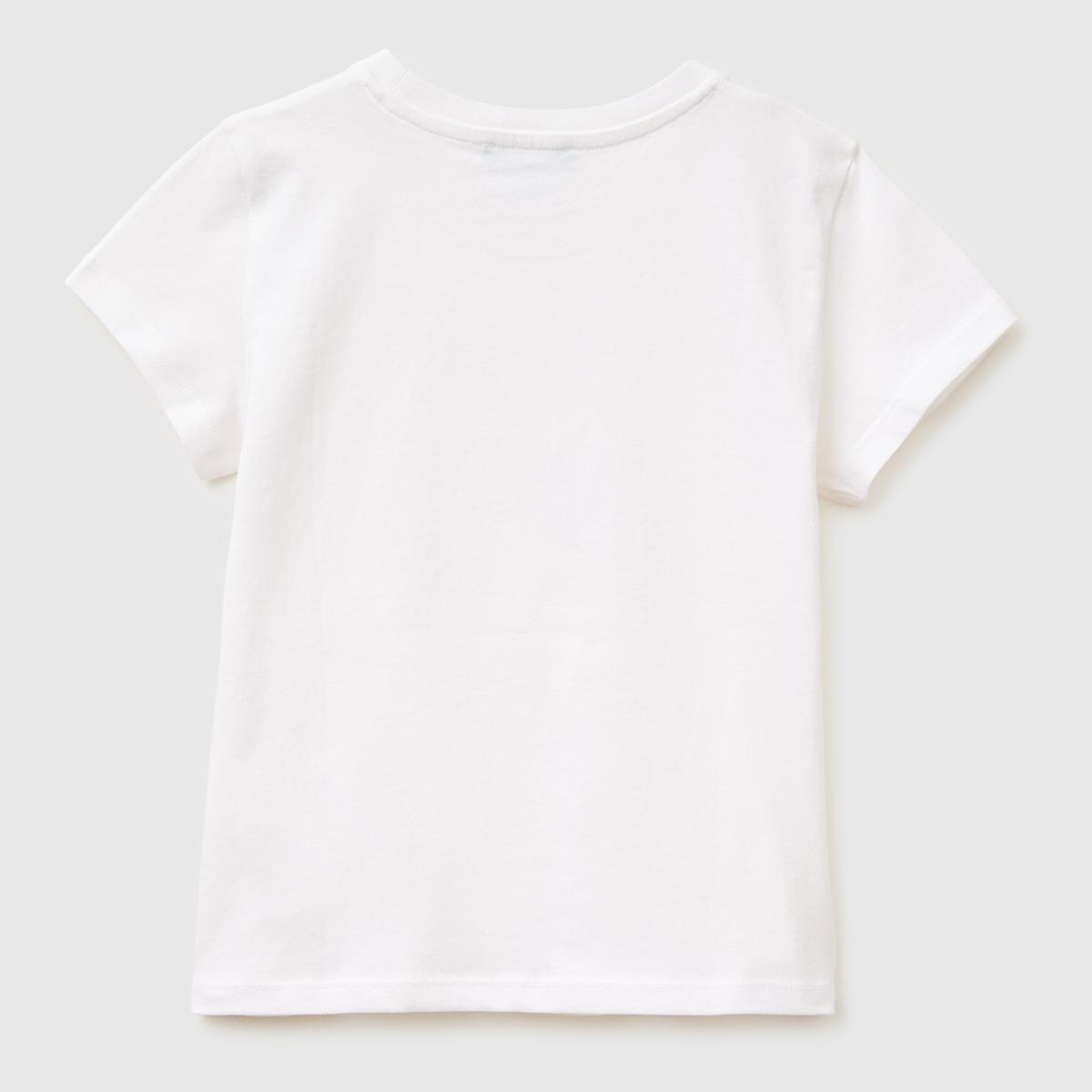 Kız Çocuk Beyaz Simli Su Bazlı Baskılı Bisiklet Yaka T-Shirt
