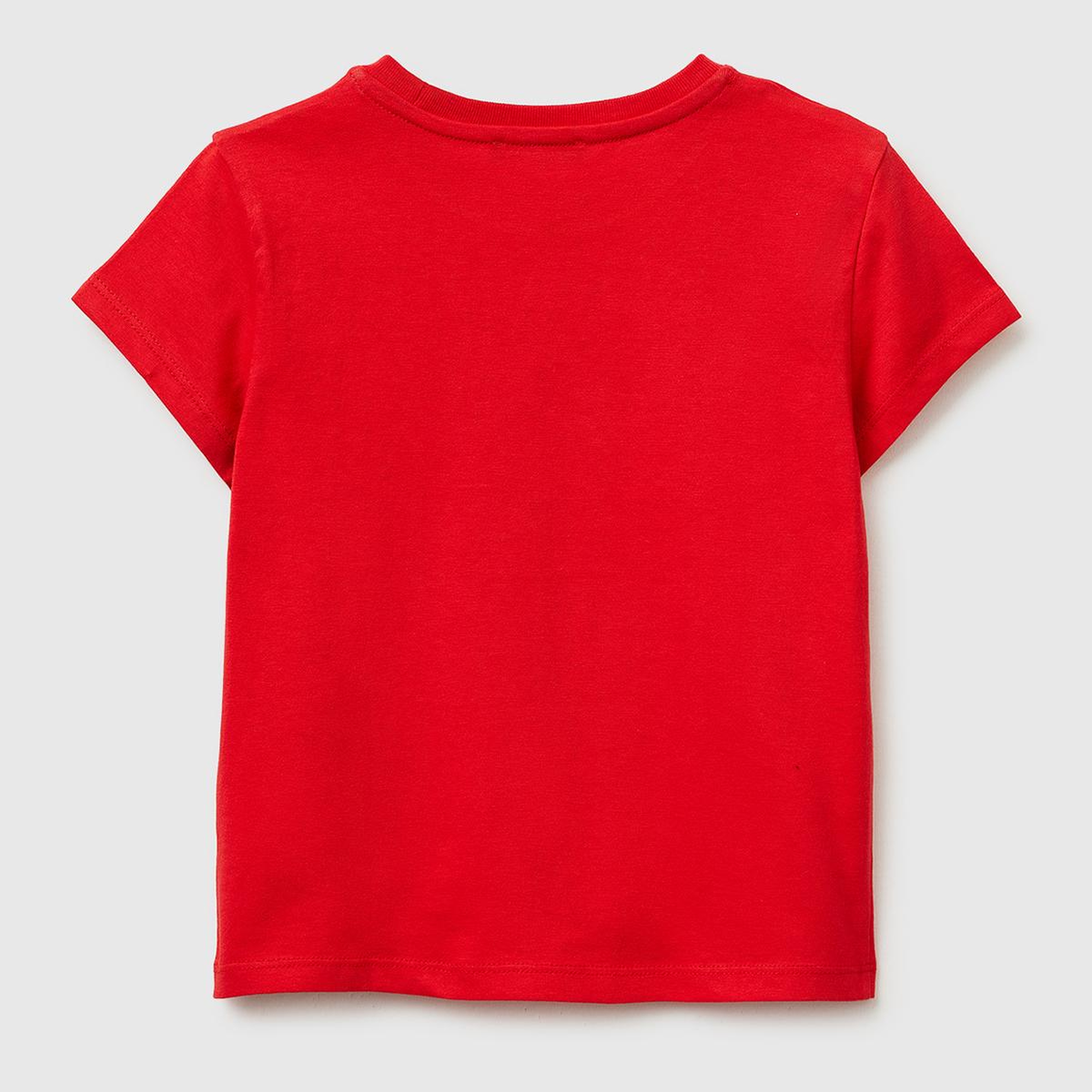 Kız Çocuk Kırmızı Simli Su Bazlı Baskılı Bisiklet Yaka T-Shirt