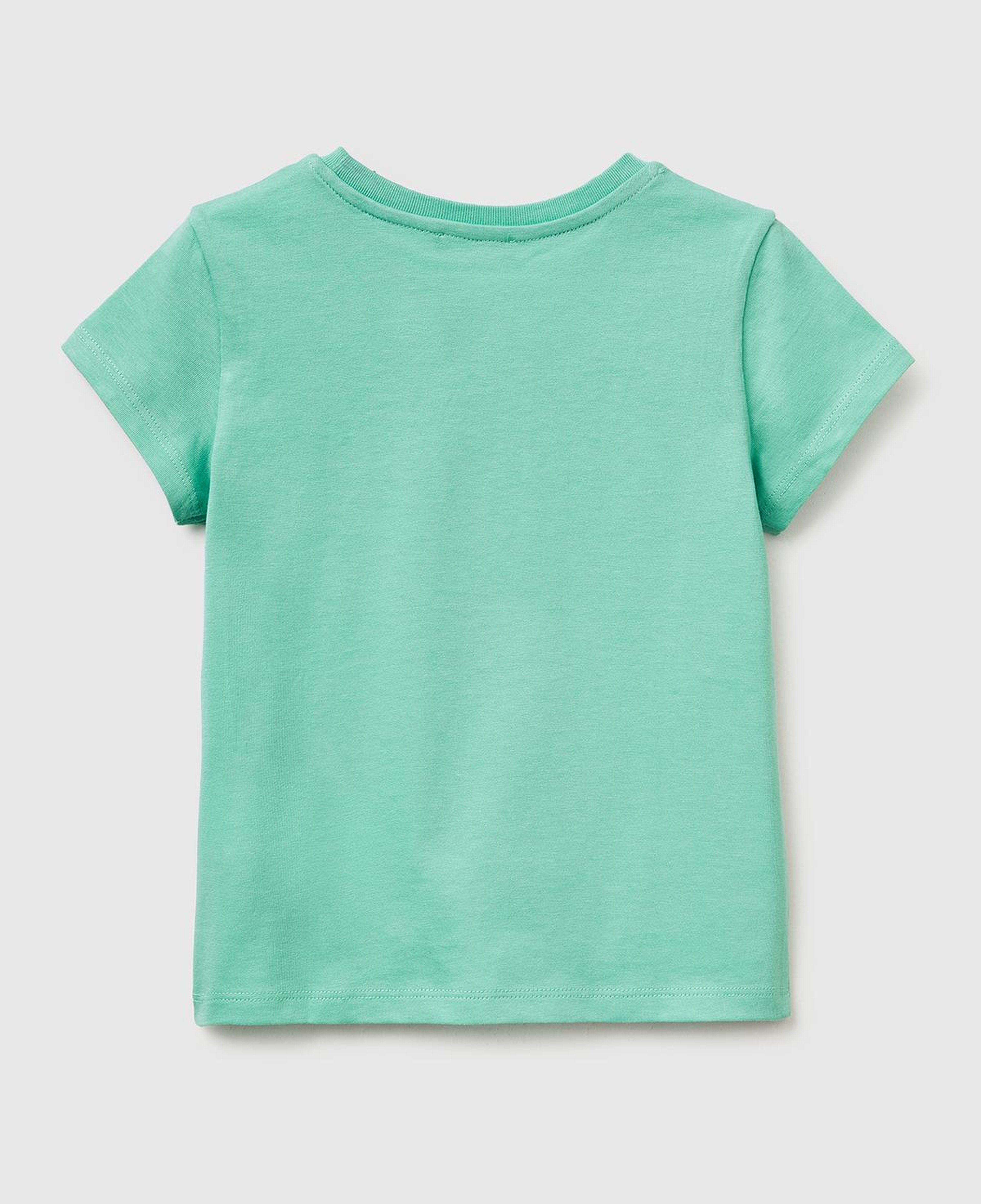 Kız Çocuk Mint Simli Grafik Baskılı Kısa Kollu Ribanalı Yaka T-Shirt