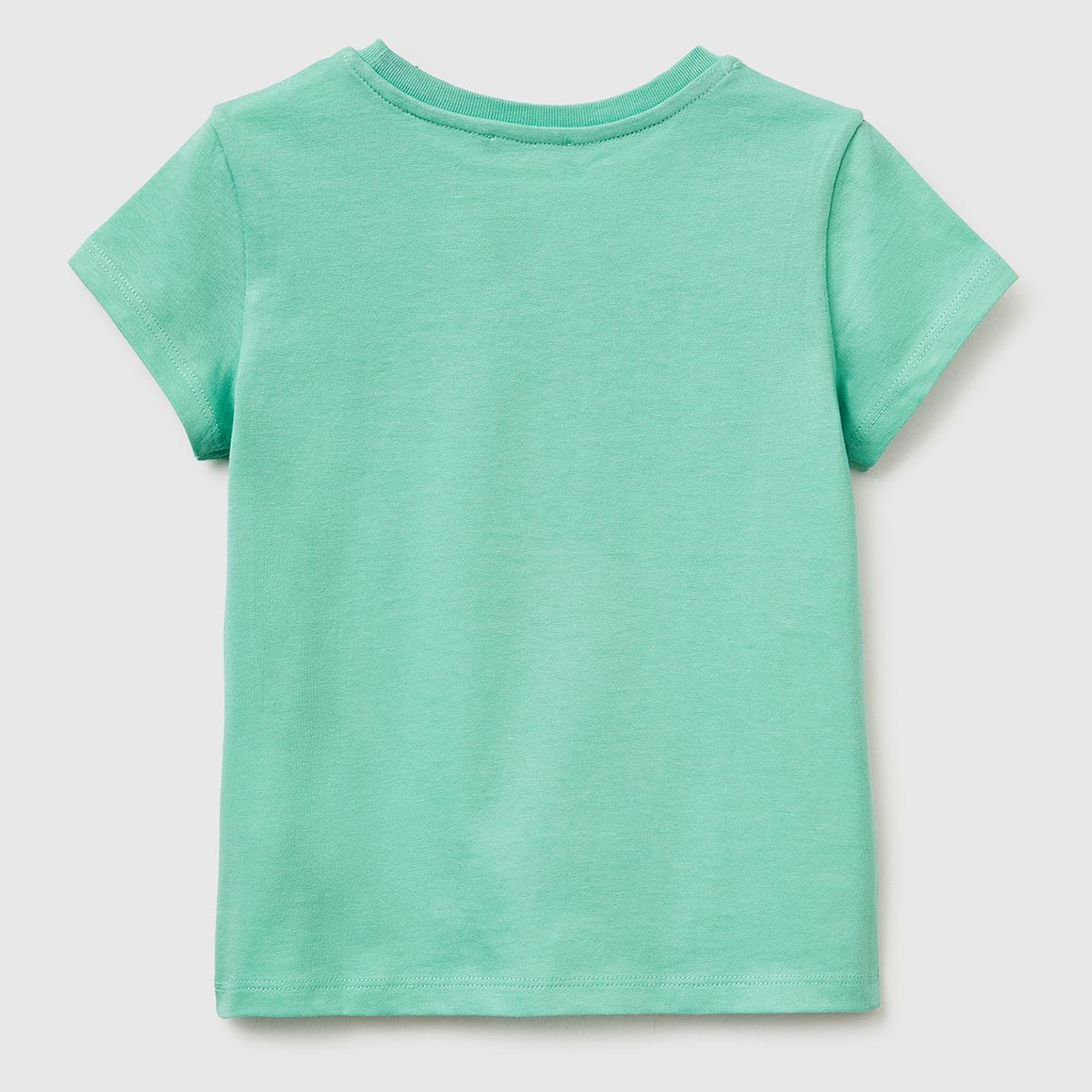 Kız Çocuk Mint Simli Grafik Baskılı Kısa Kollu Ribanalı Yaka T-Shirt