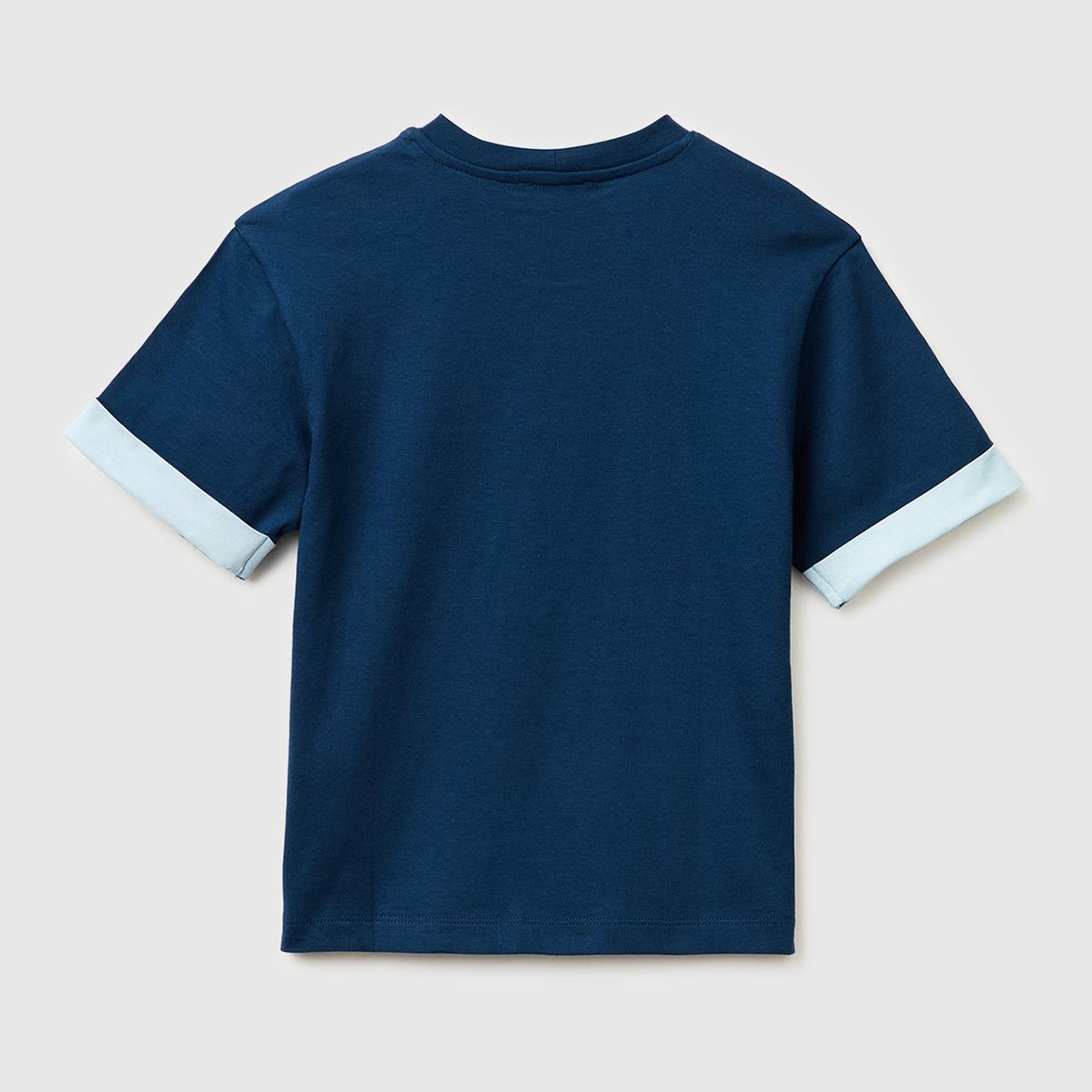Erkek Çocuk Koyu Lacivert Etek Ucu Etiketli Baskılı Bisiklet Yaka T-Shirt