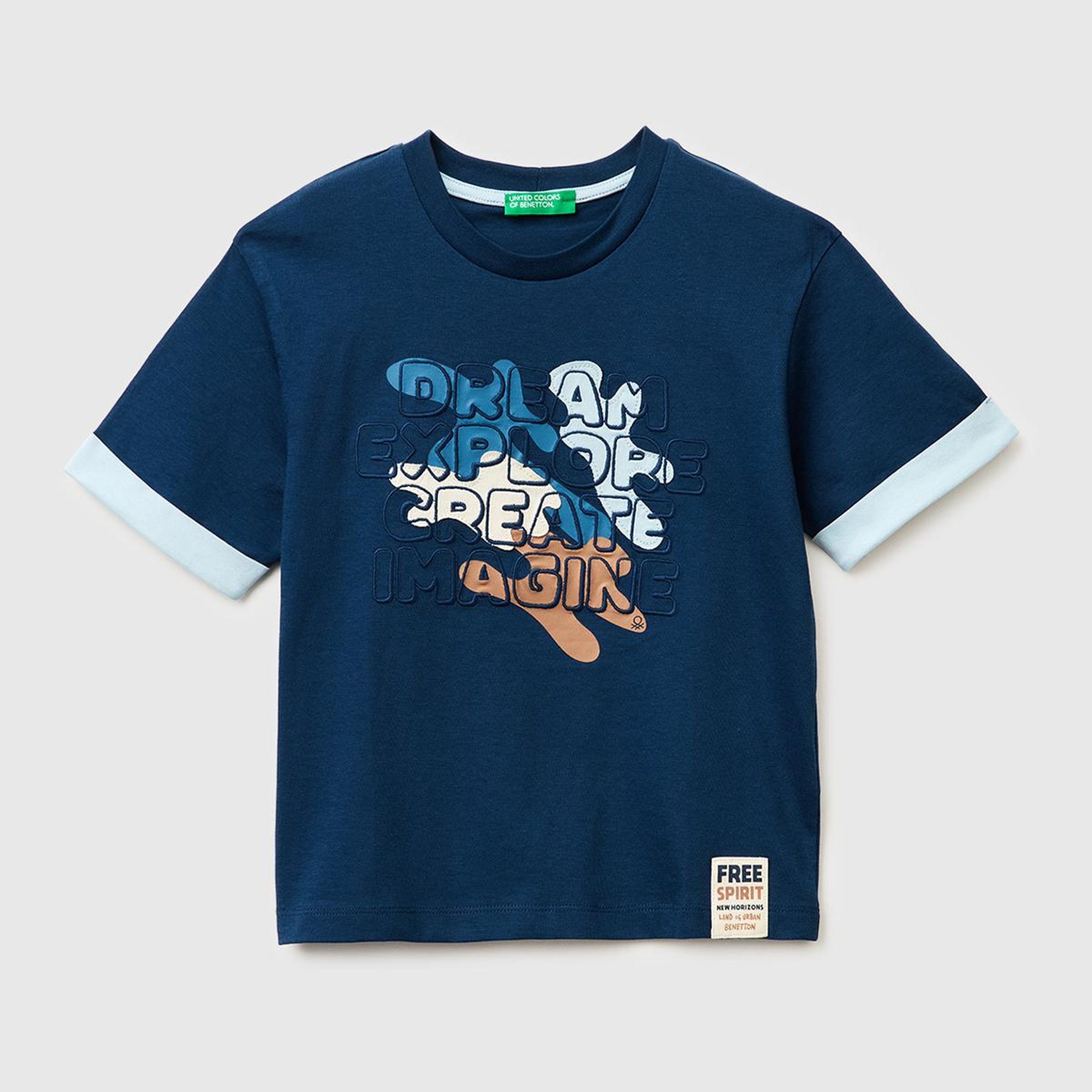Erkek Çocuk Koyu Lacivert Etek Ucu Etiketli Baskılı Bisiklet Yaka T-Shirt