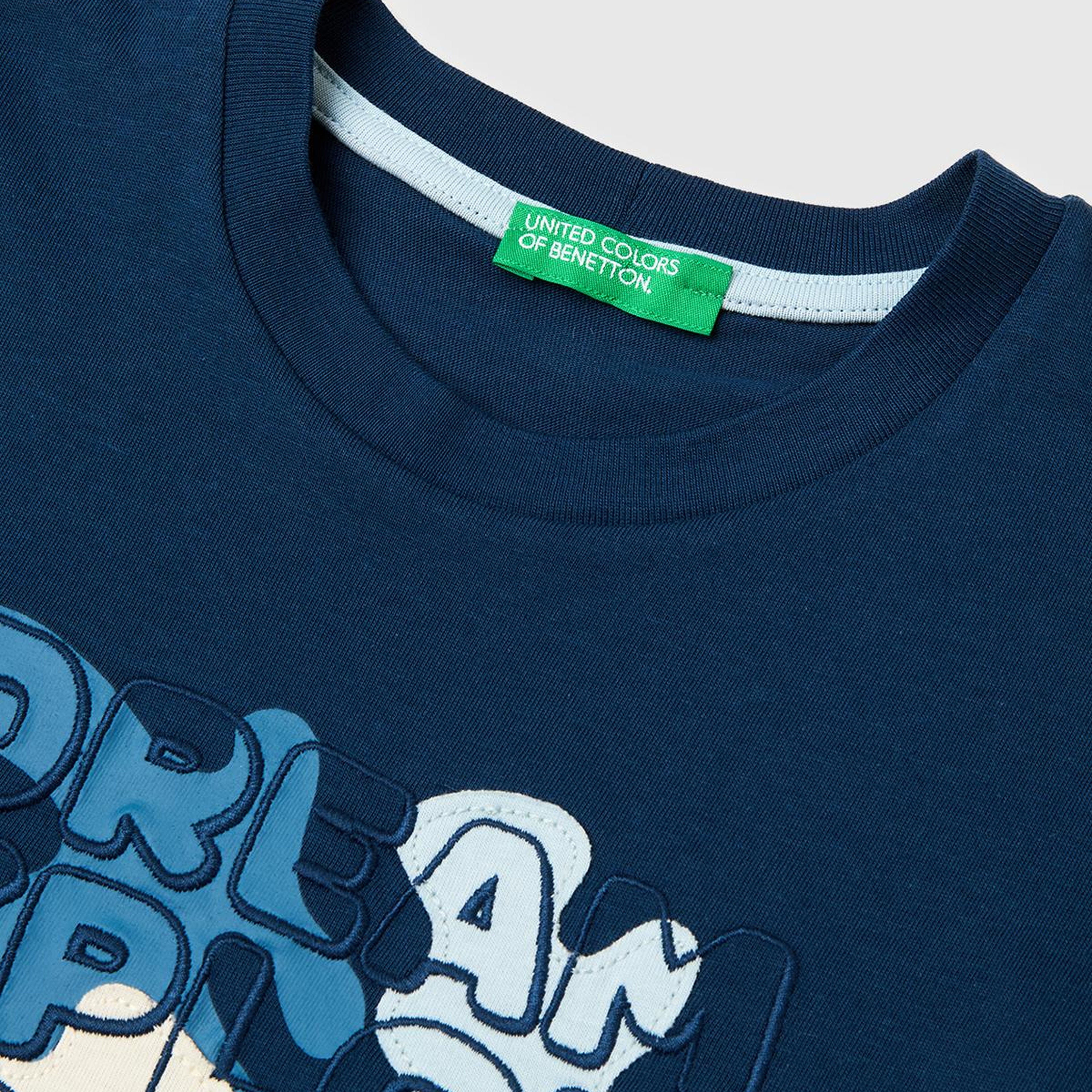 Erkek Çocuk Koyu Lacivert Etek Ucu Etiketli Baskılı Bisiklet Yaka T-Shirt