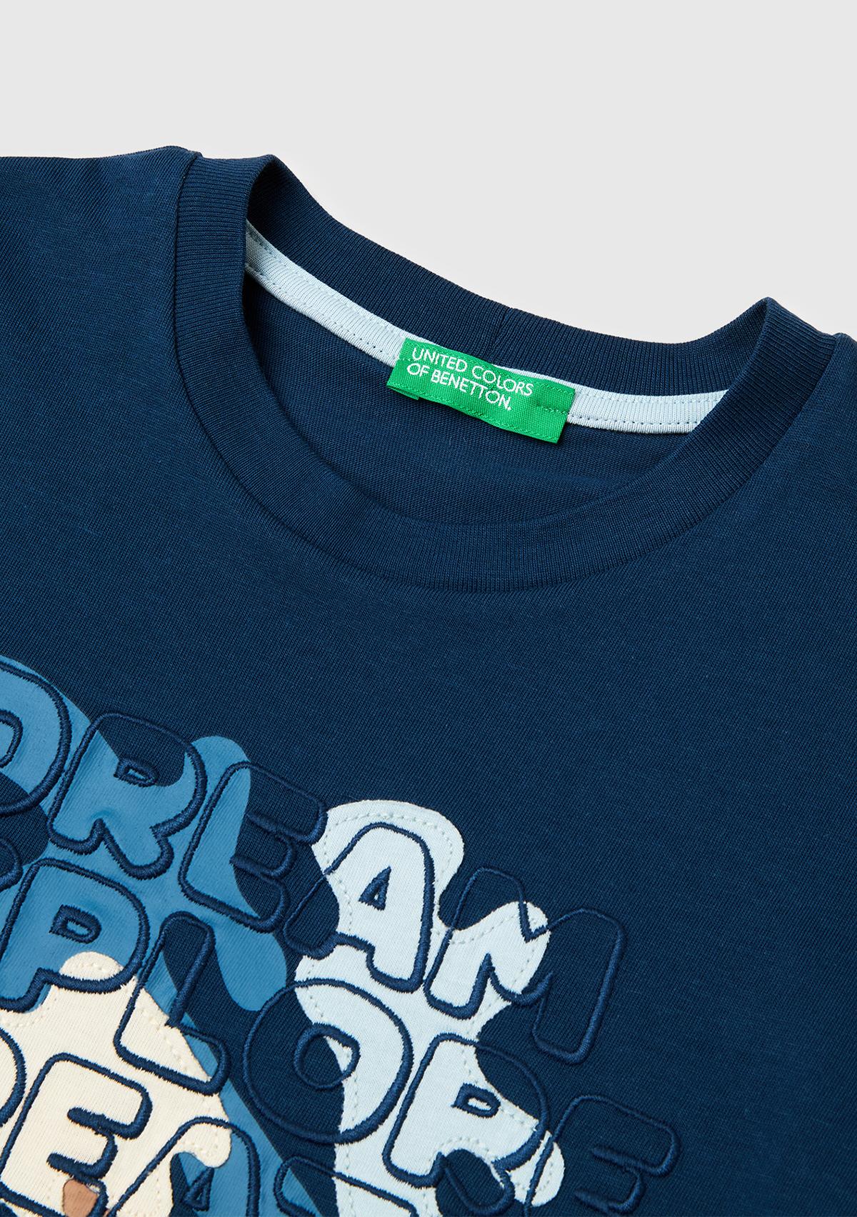 Erkek Çocuk Koyu Lacivert Etek Ucu Etiketli Baskılı Bisiklet Yaka T-Shirt