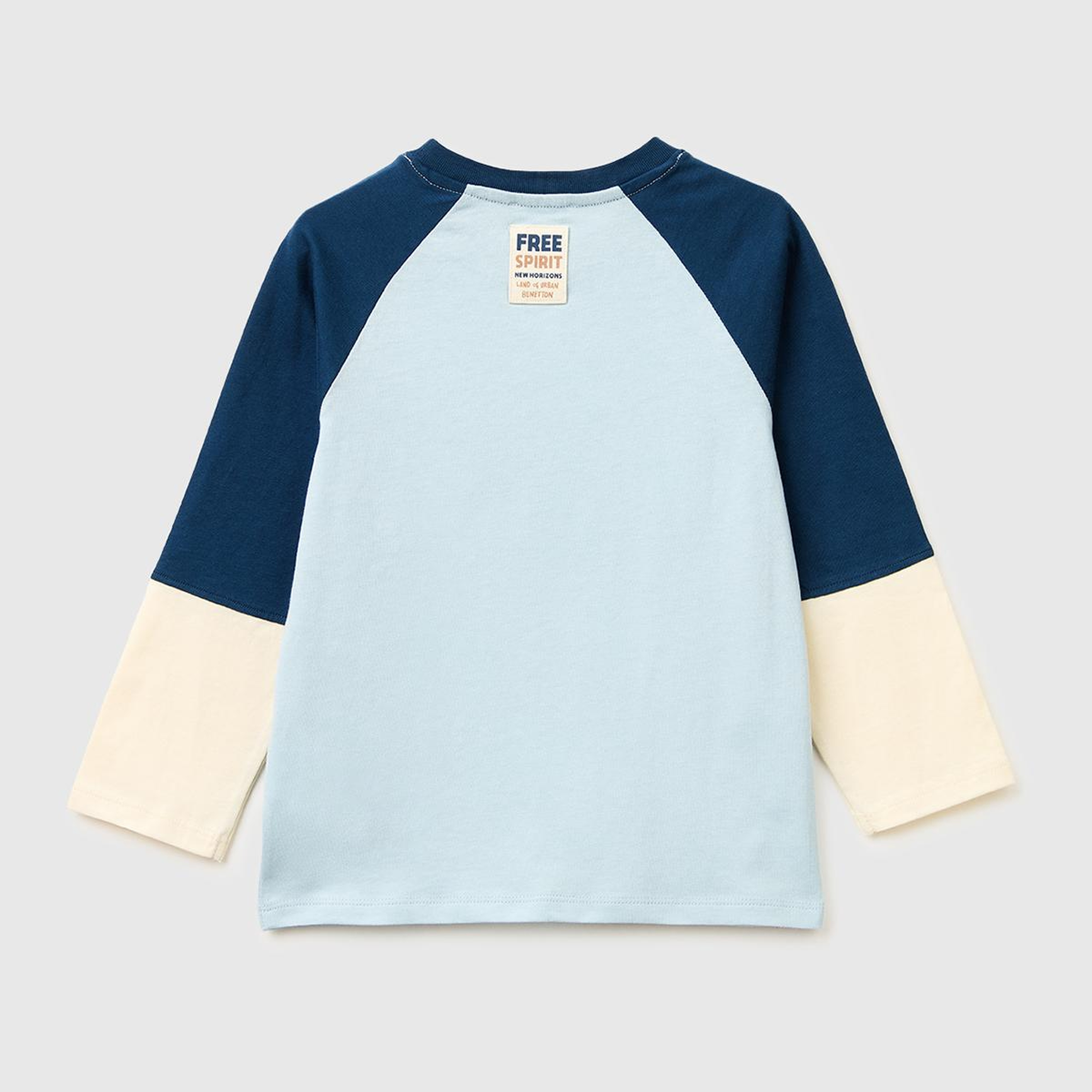 Erkek Çocuk Buz Mavisi Renk Bloklu Logo Etiketli Kontrast Yaka Uzun Kollu T-Shirt