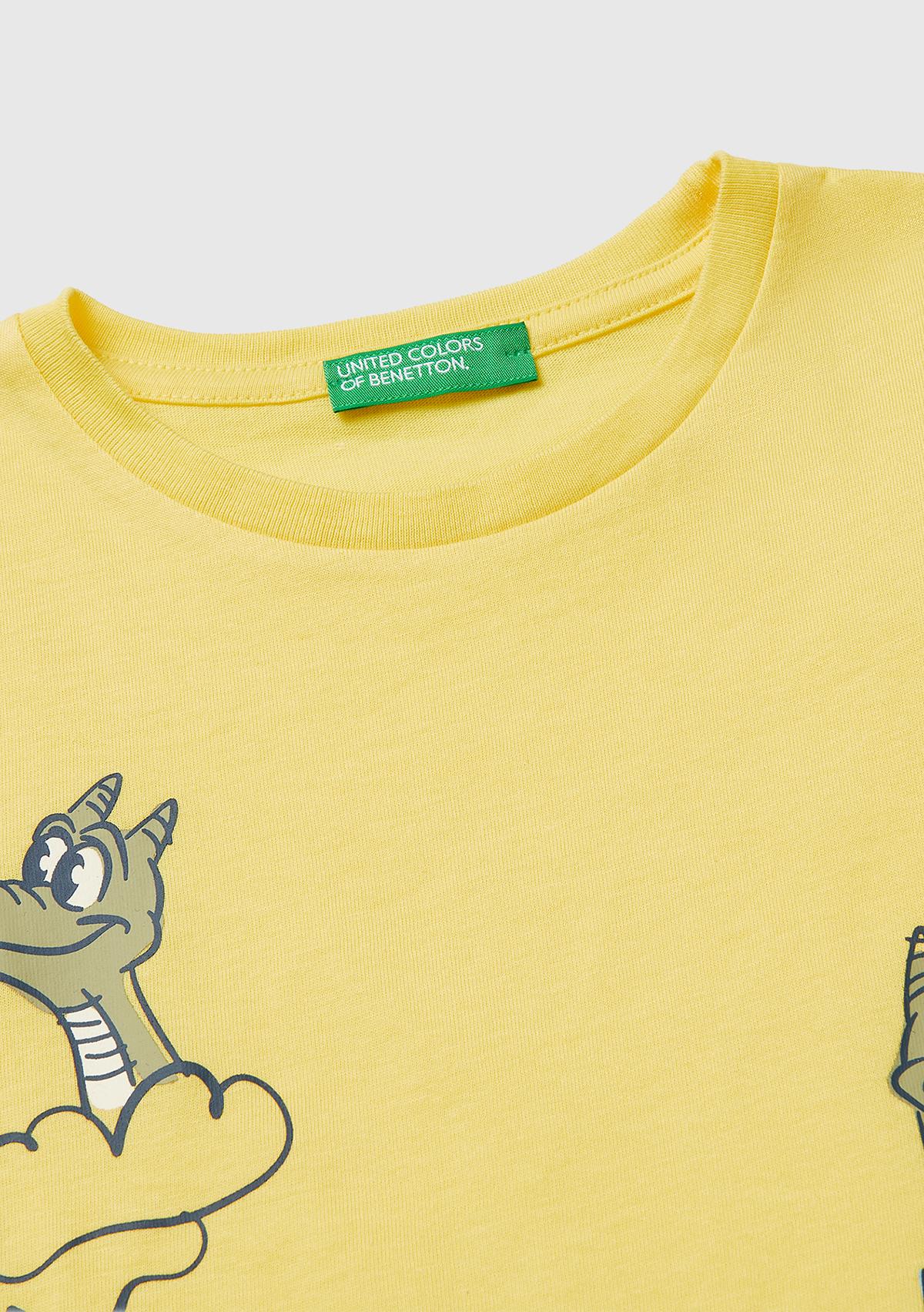 Erkek Çocuk Sarı Çok Renkli Baskılı Bisiklet Yaka T-Shirt
