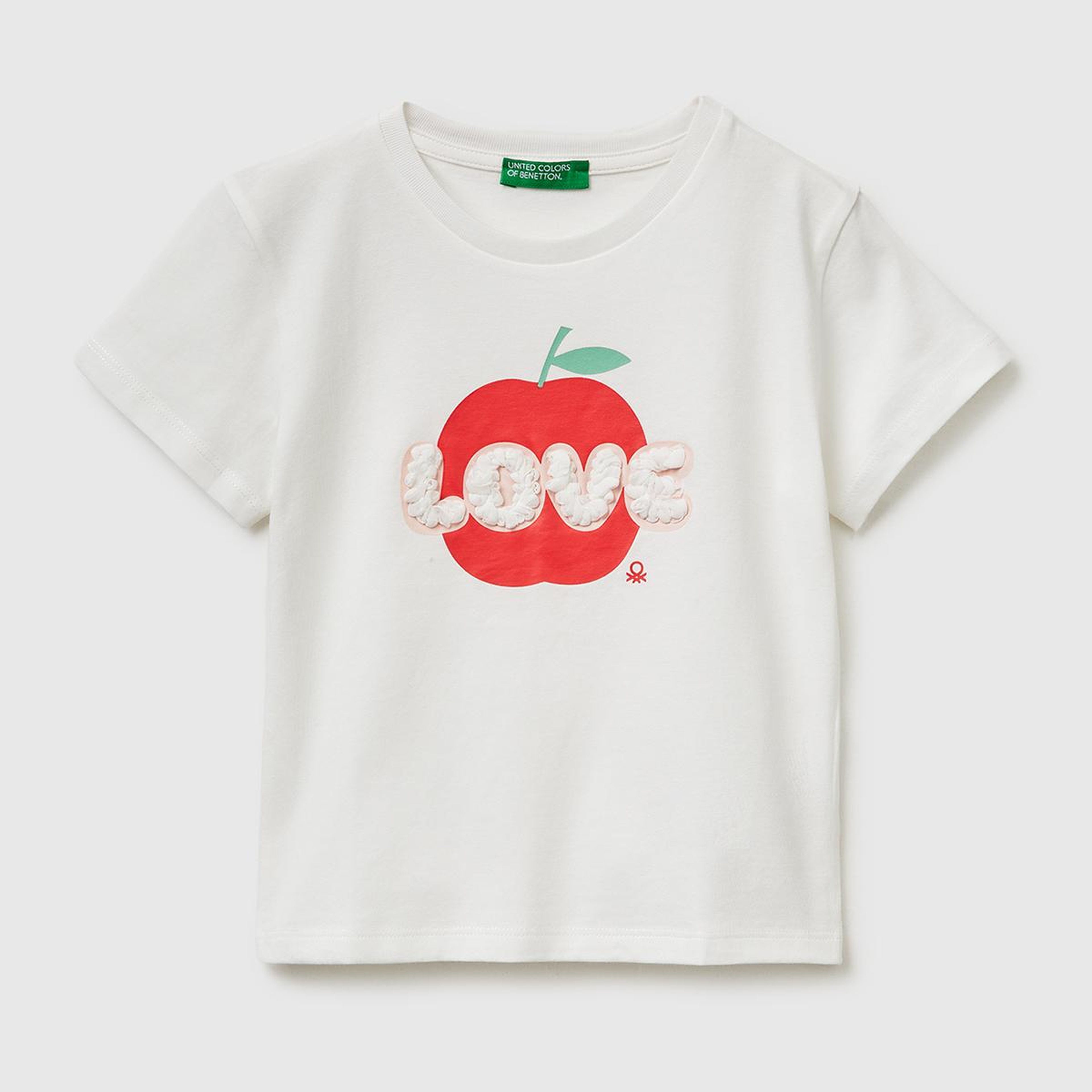 Kız Çocuk Beyaz Su Bazlı Baskılı İşlemeli Bisiklet Yaka T-Shirt